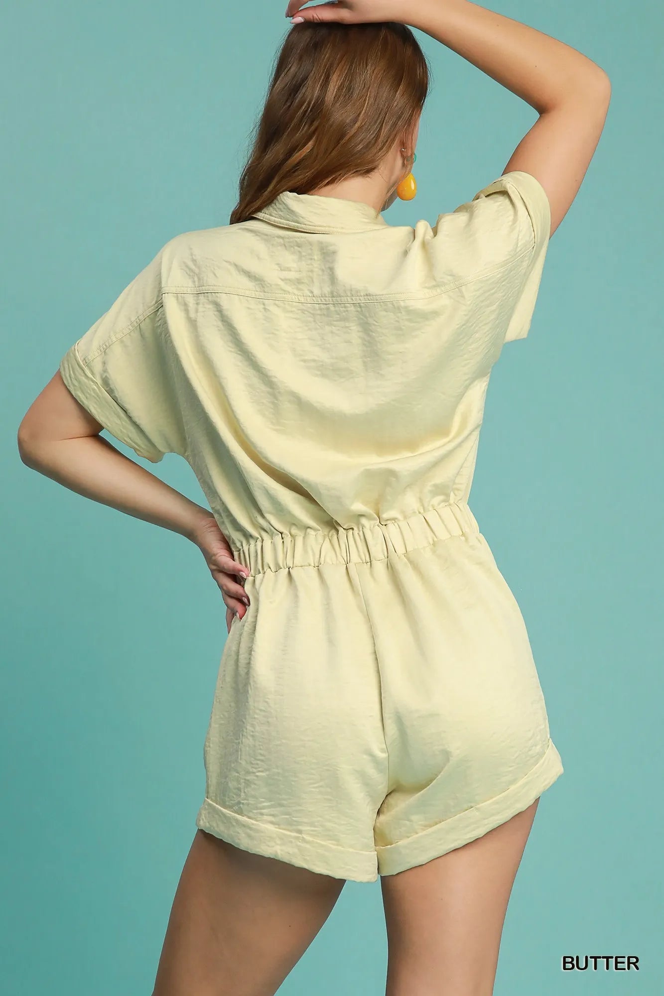 Umgee Button Down Charmeuse Romper Easy Apparels