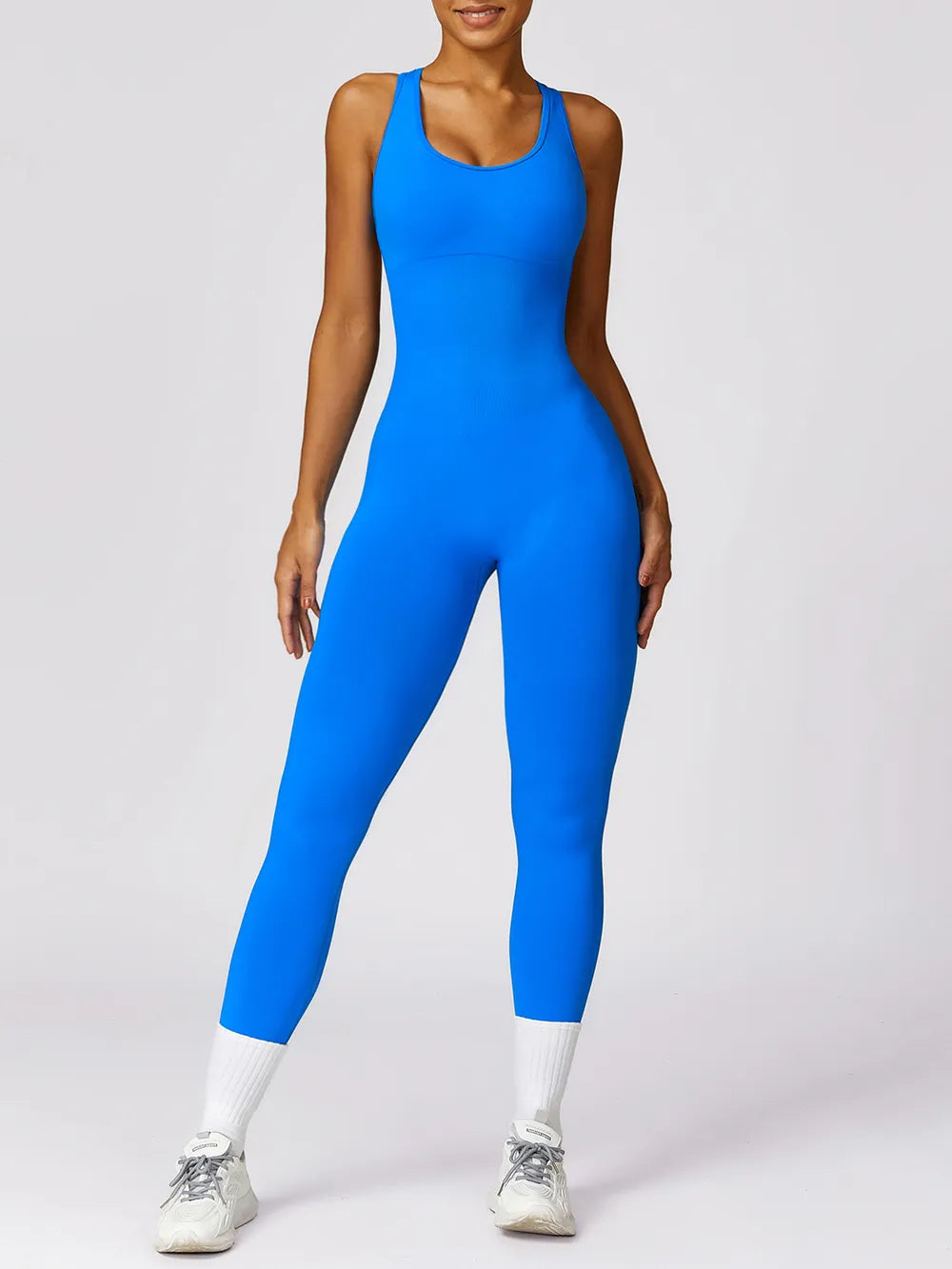 Cutout Racerback Active Jumpsuit Sky Blue Easy Apparels