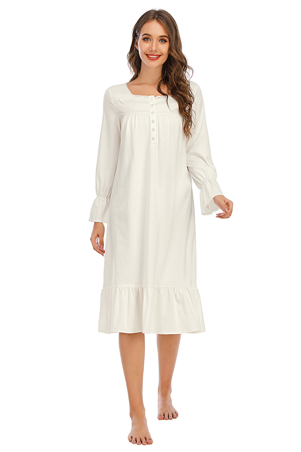 Flounce Sleeve Ruffle Hem Night Dress Easy Apparels