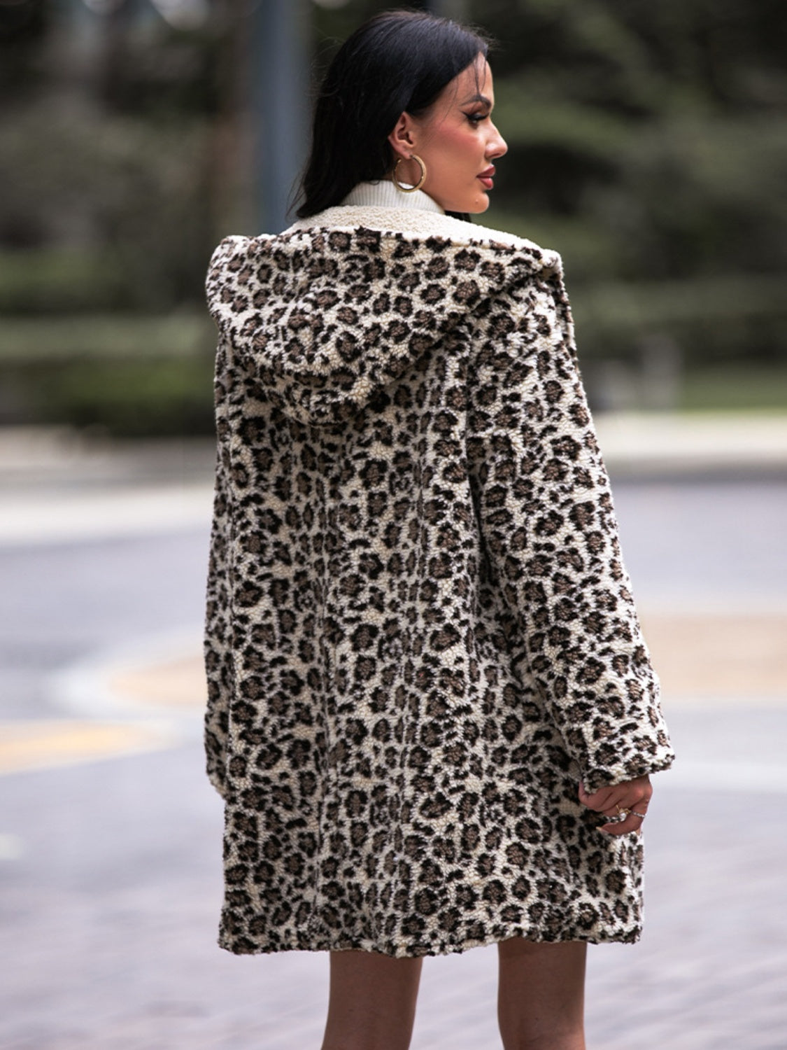 Shiny Leopard Print Hooded Teddy Coat Easy Apparels