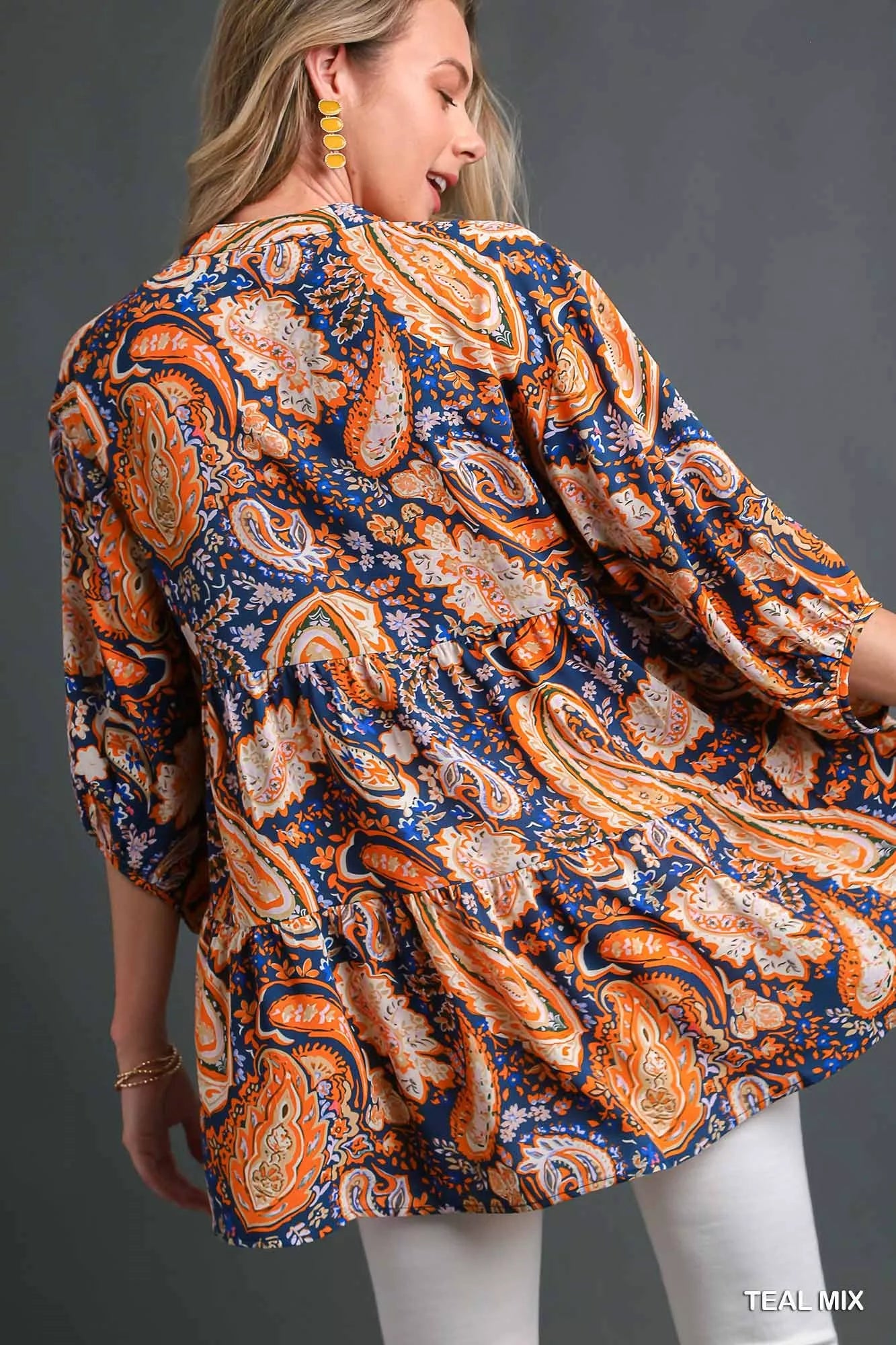 Umgee Mix Paisley Boho Tunic Blouse Easy Apparels