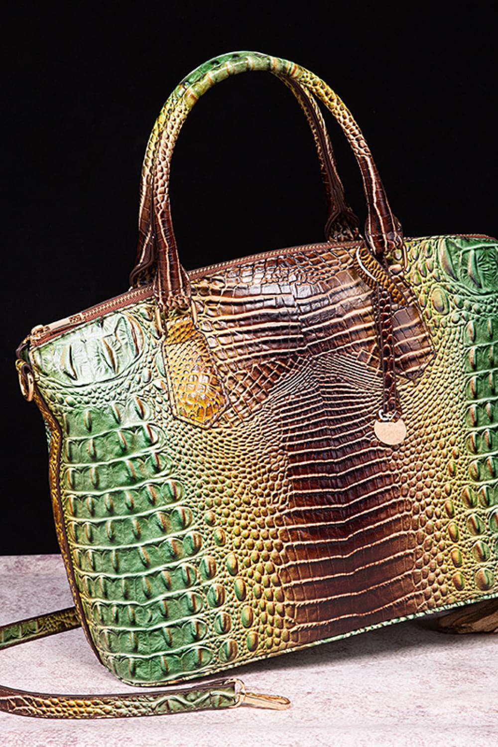 Gradient PU Leather Handbag Green Brown One Size Easy Apparels