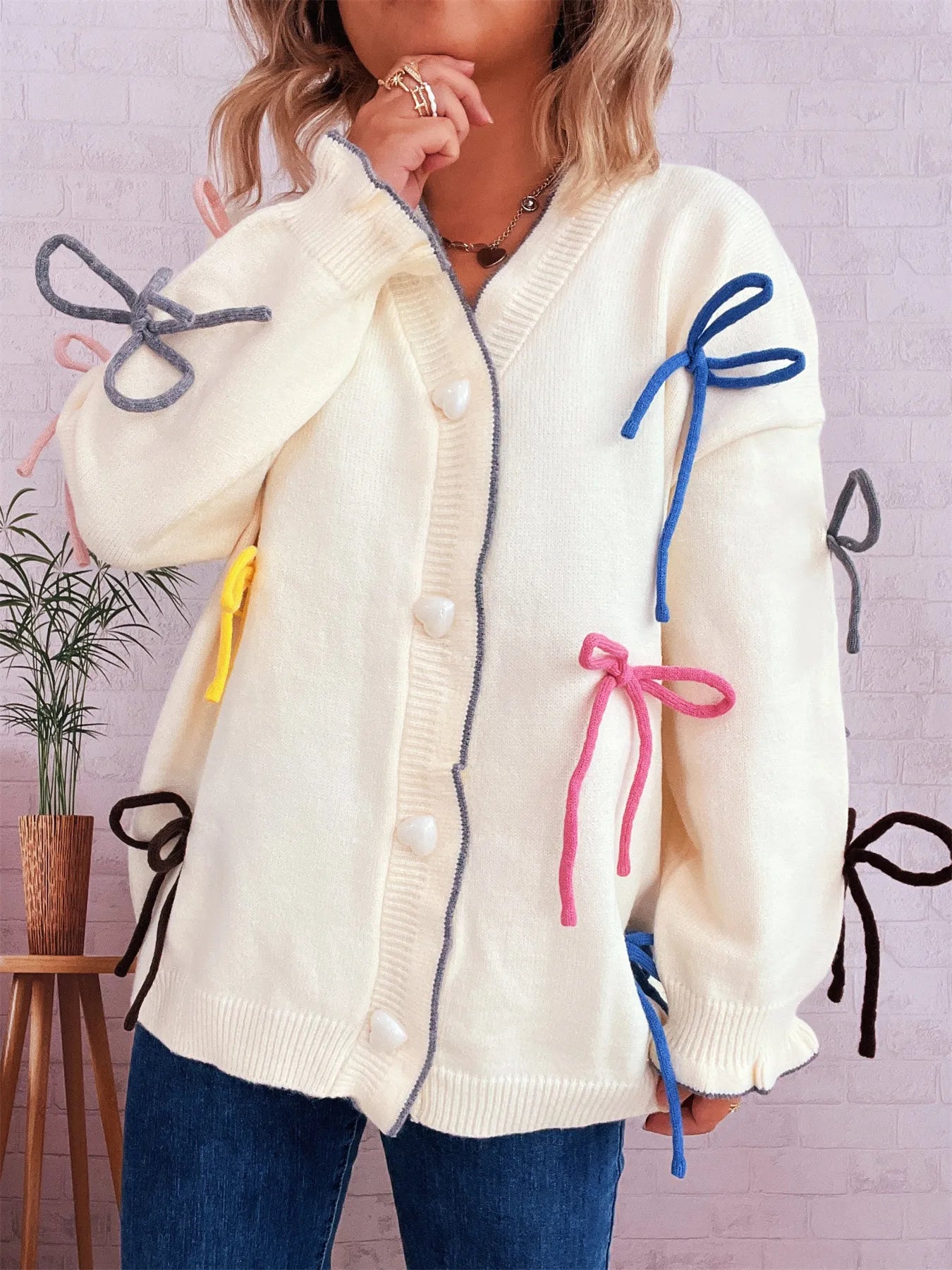 Bow Tie Button Up Cardigan Easy Apparels