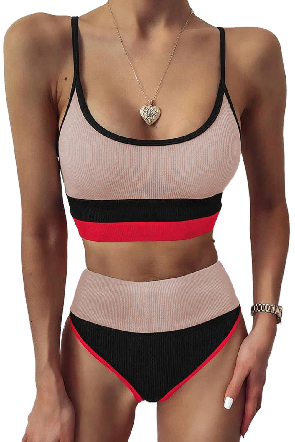 Color Block Spaghetti Strap Two-Piece Swim Set Dust Storm Easy Apparels