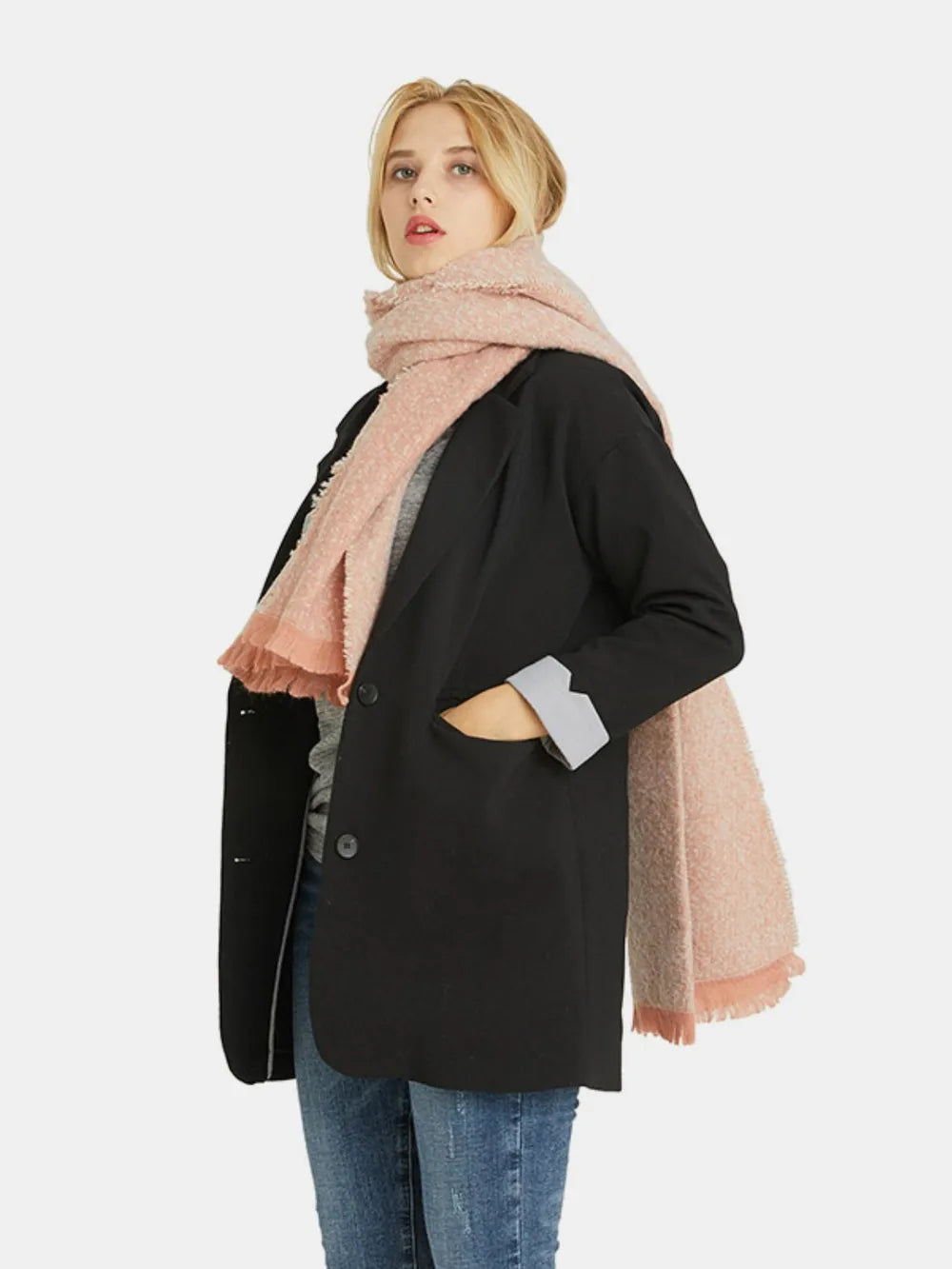 Raw Hem Heathered Polyester Scarf Easy Apparels