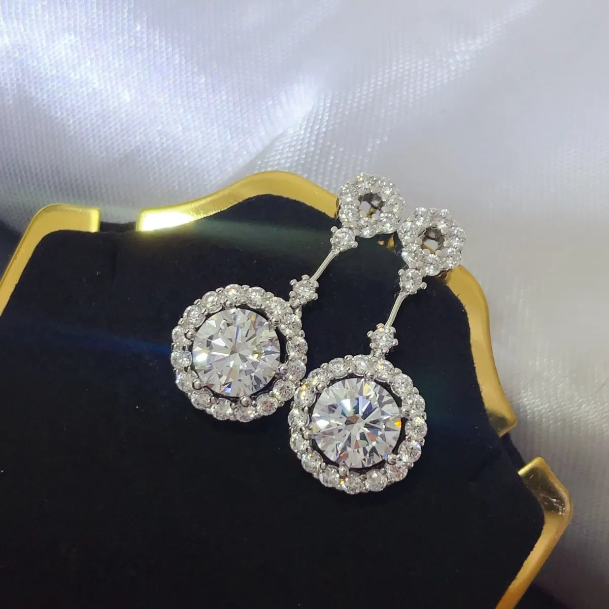 4 Carat Crystal Drop Dangle Earrings with Round Halo Design Easy Apparels