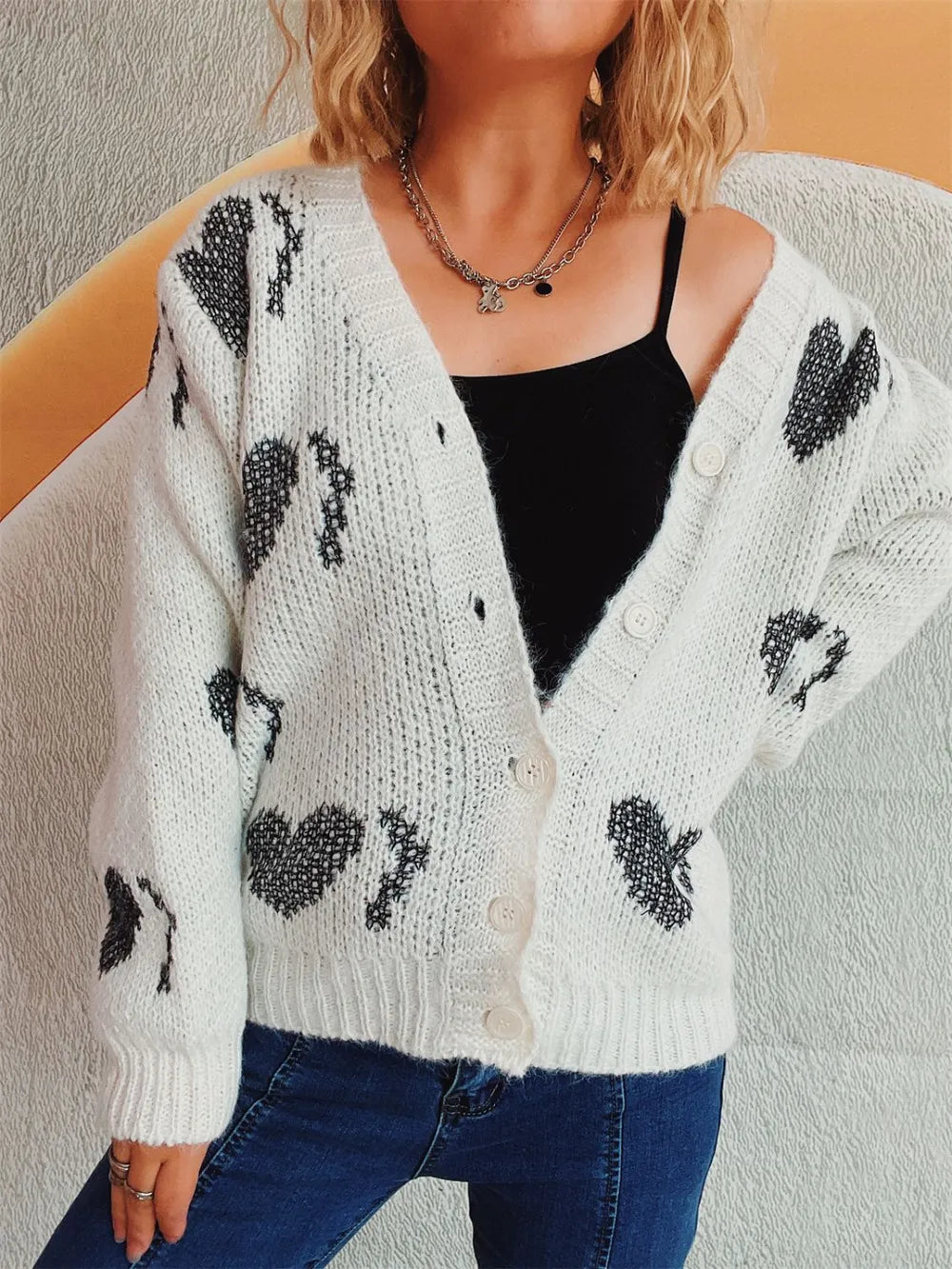 Heart Button Up Long Sleeve Cardigan Easy Apparels