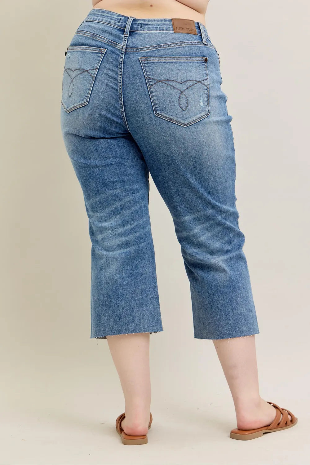 Judy Blue Plus Size High Waist Back Destroy & Raw Cut Hem Crop Wide Easy Apparels