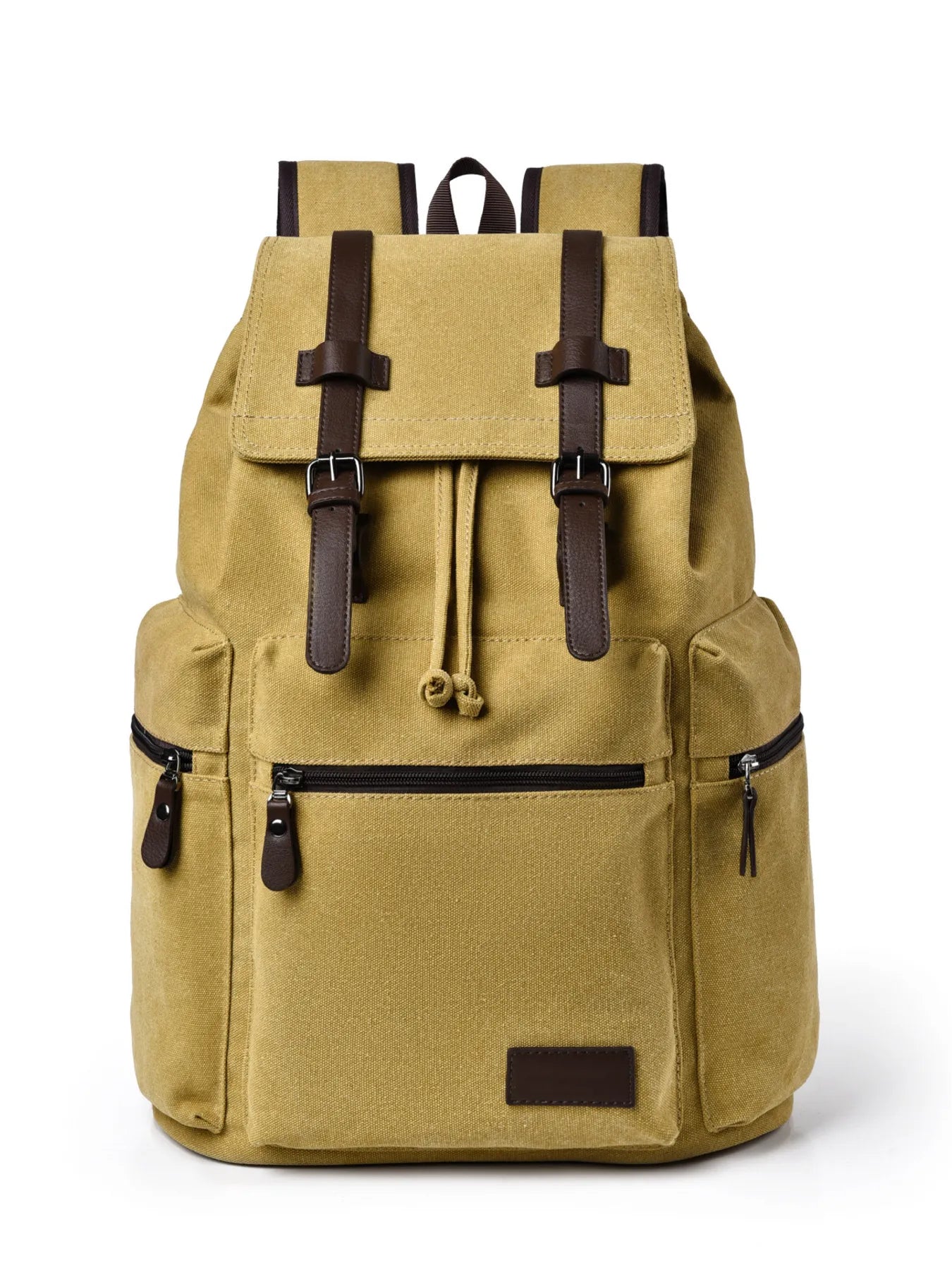 Canvas Backpack Bag with Buckle Straps Khaki One Size Easy Apparels