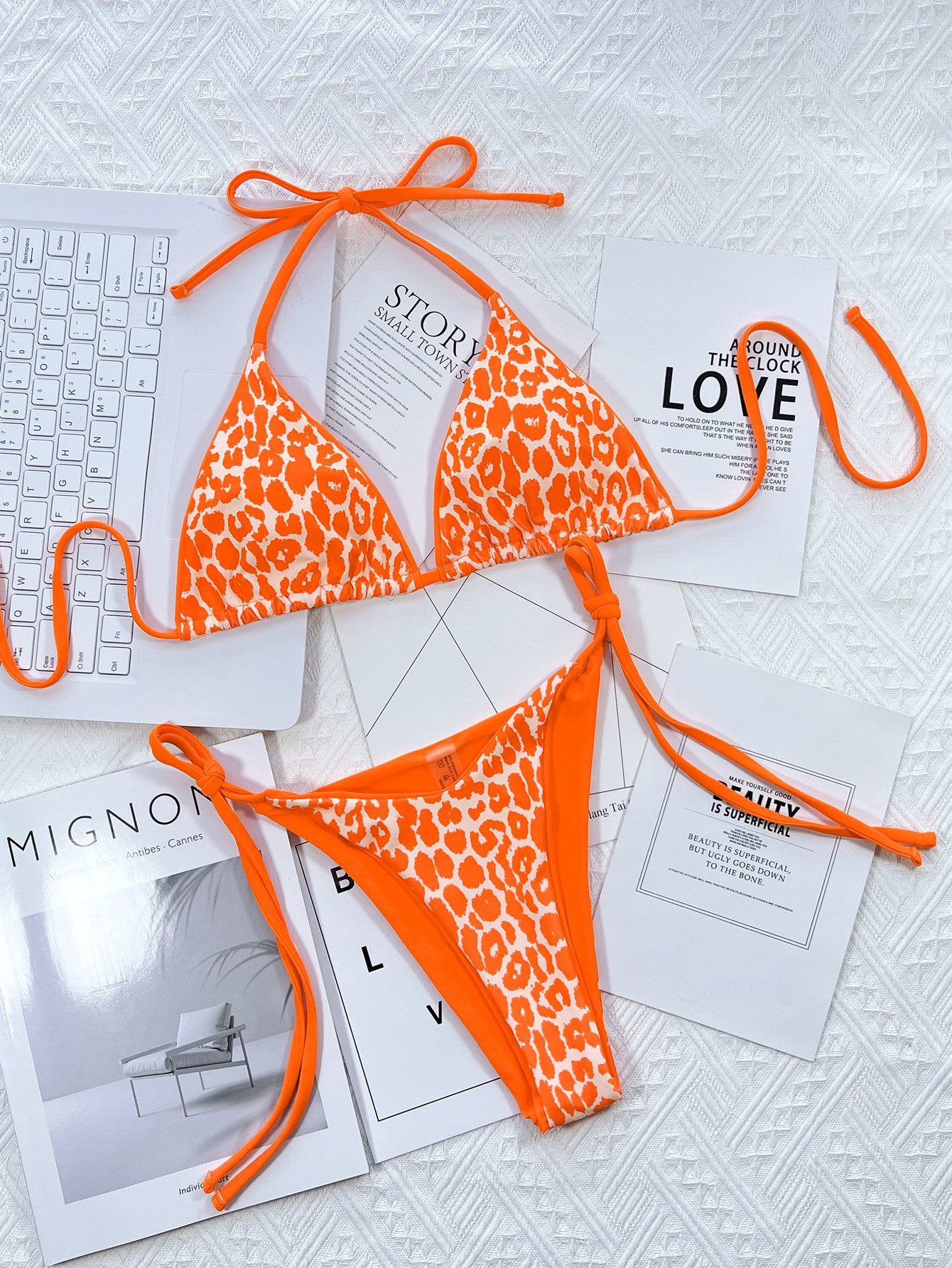Leopard Print Halter Neck Tie Side Bikini Set Easy Apparels