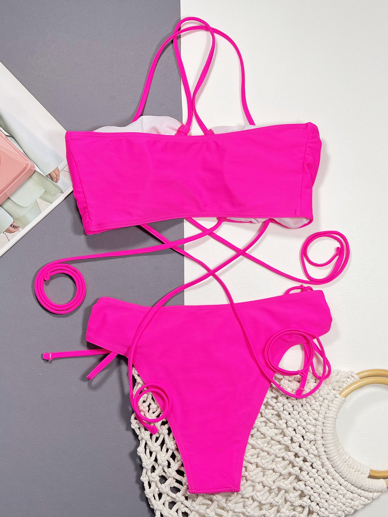 Halter Neck Drawstring Detail Bikini Set Easy Apparels