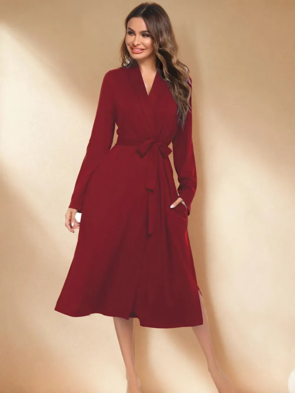 Tied Lounge Nightgown with Pockets Easy Apparels