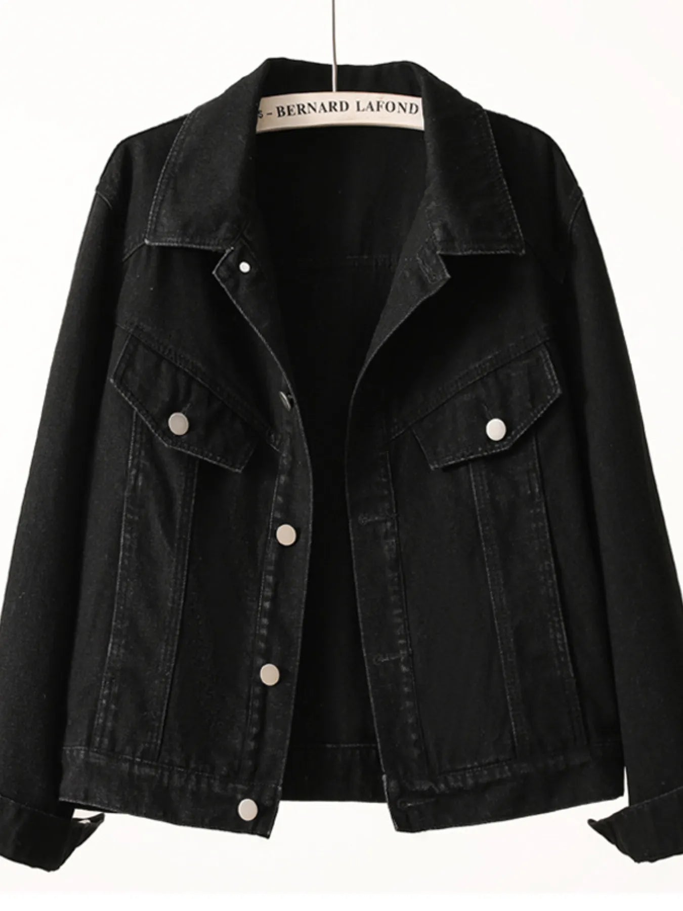 Button Up Long Sleeve Denim Jacket Black Easy Apparels