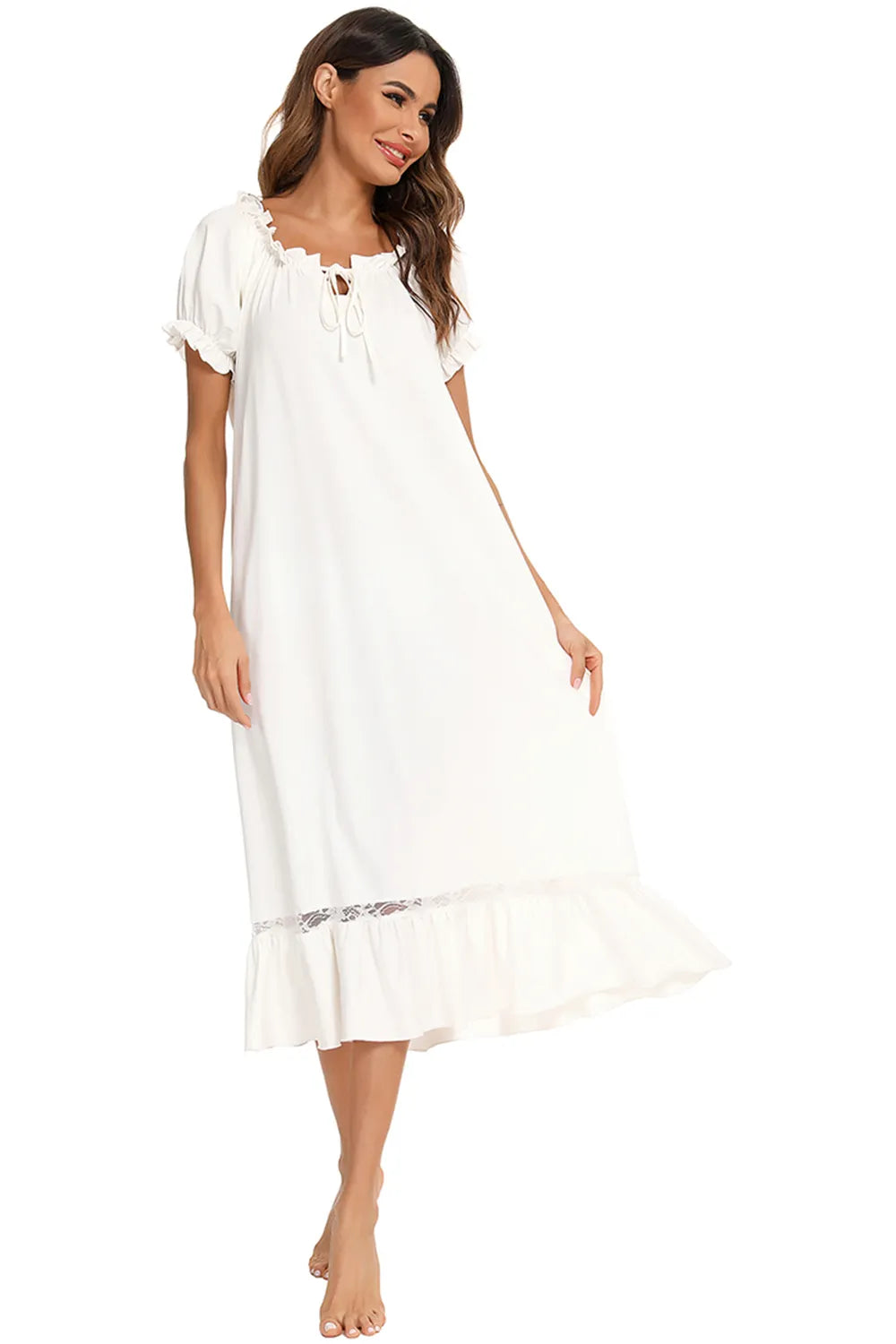 Lace Detail Short Sleeve Lounge Dress Easy Apparels
