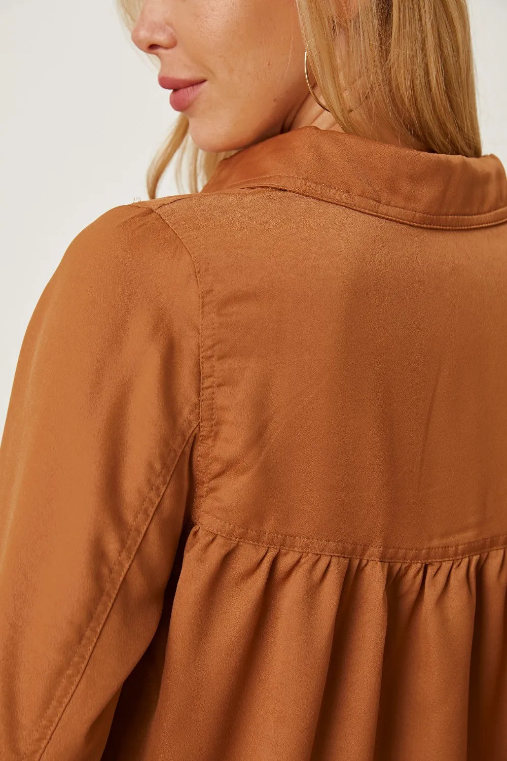Trendsi Balloon Sleeve Collared Neck Blouse