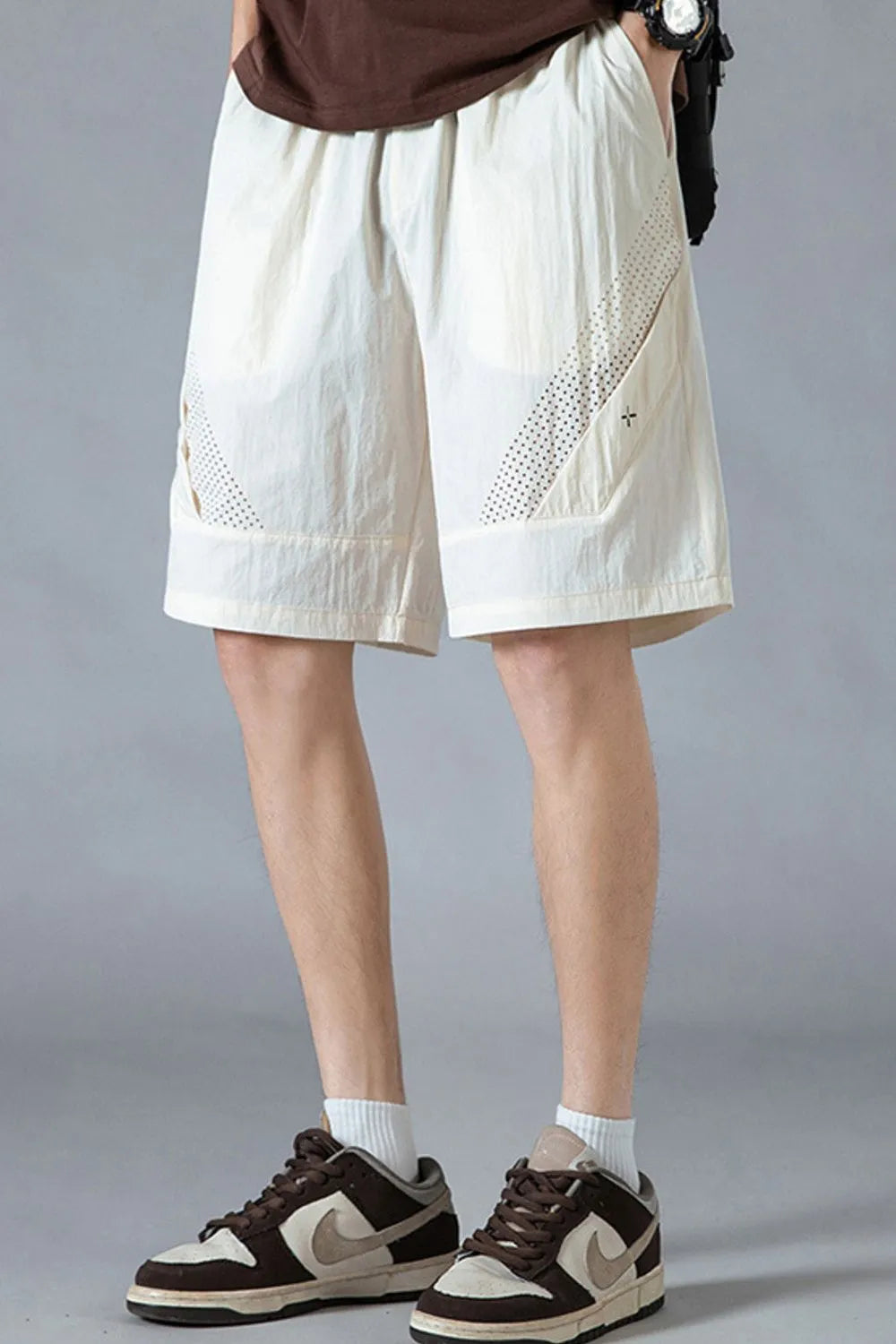 Men's Plus Size Mesh Panel Training Shorts with Drawstring Waist Apricot Easy Apparels
