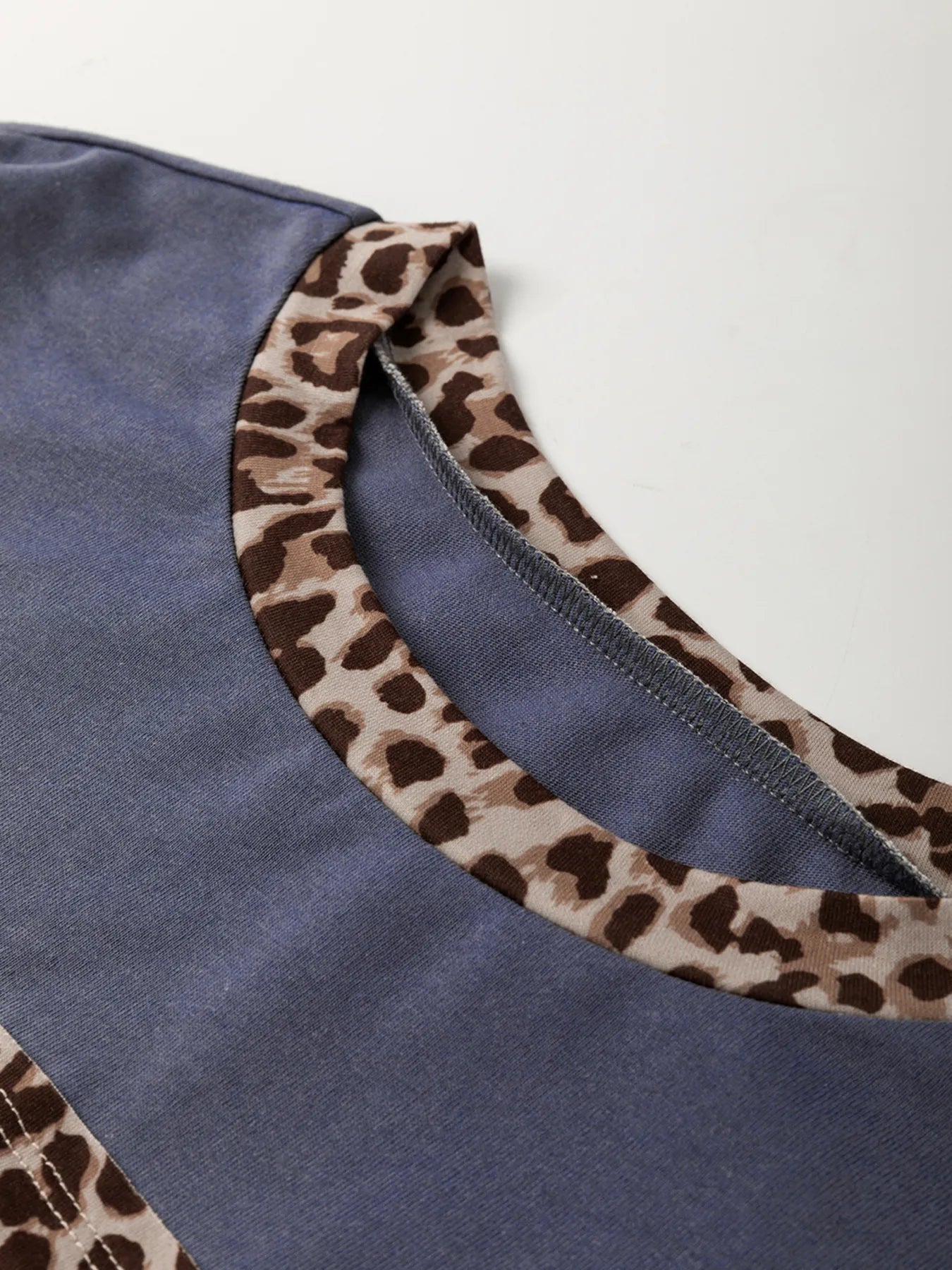 Trendsi Leopard Color Block Long Sleeve Drop Shoulder Top