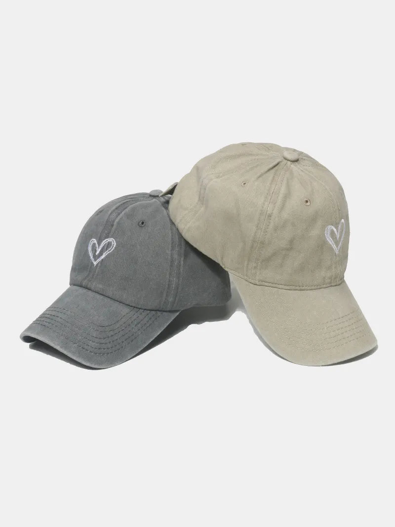 Embroidered Heart Washed Cotton Baseball Cap Easy Apparels