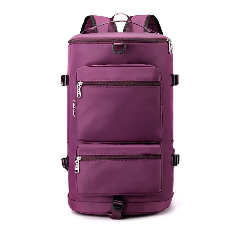 Multi Pocket Travel Backpack Bag Plum Purple One Size Easy Apparels