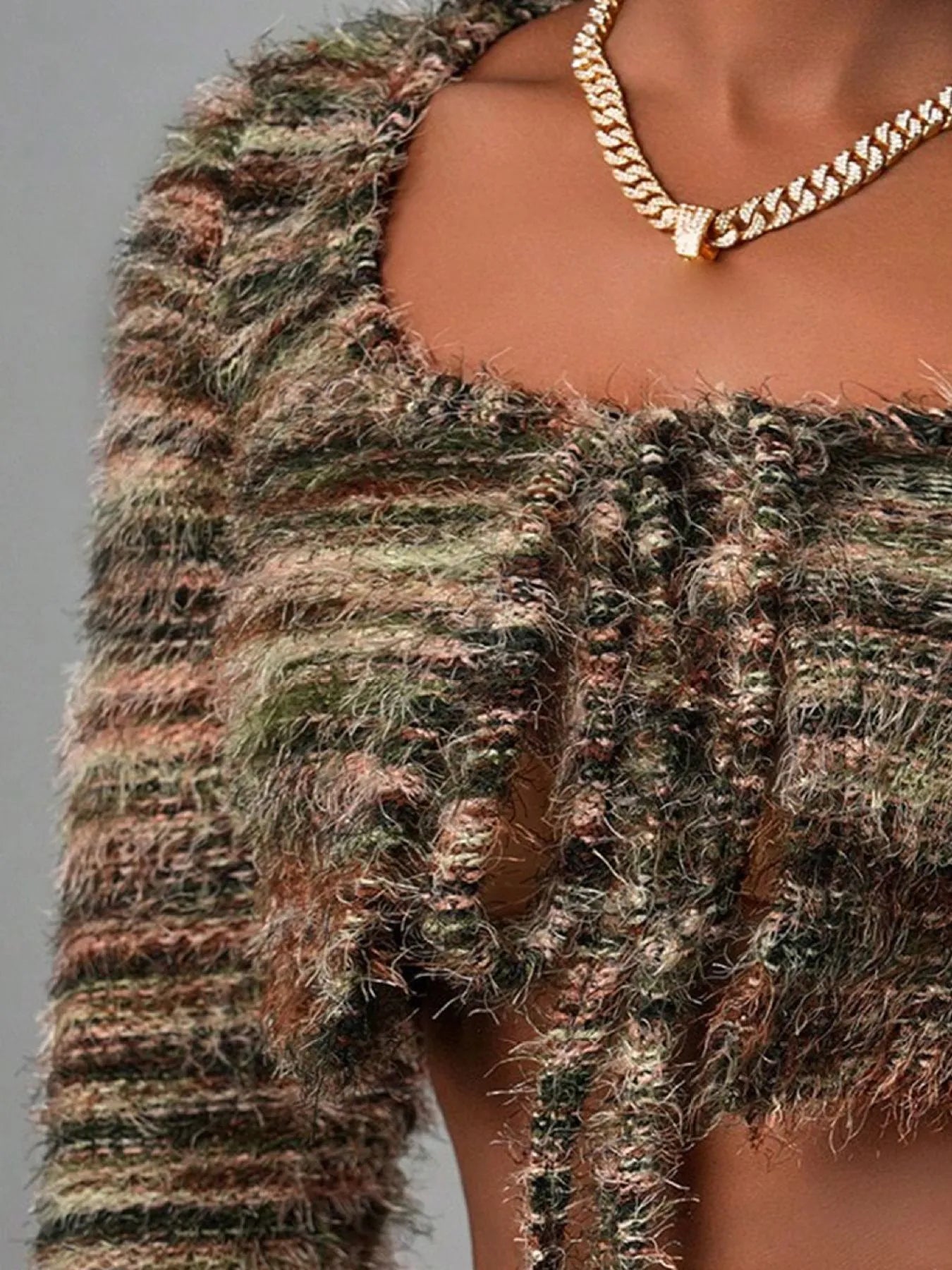 Square Neck Crop Top and Shorts Sweater Set Easy Apparels