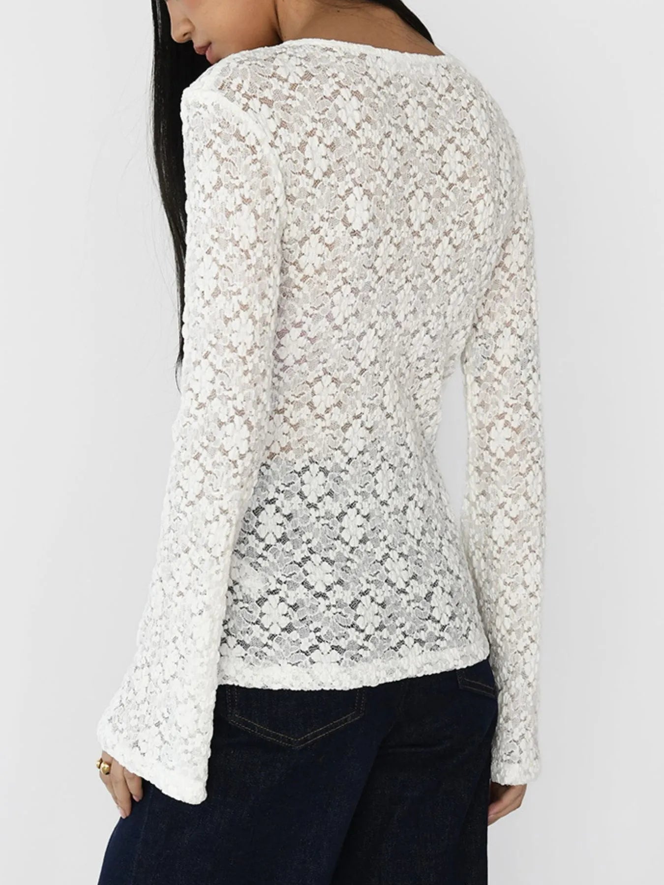 Trendsi Lace V-Neck Flare Sleeve T-Shirt