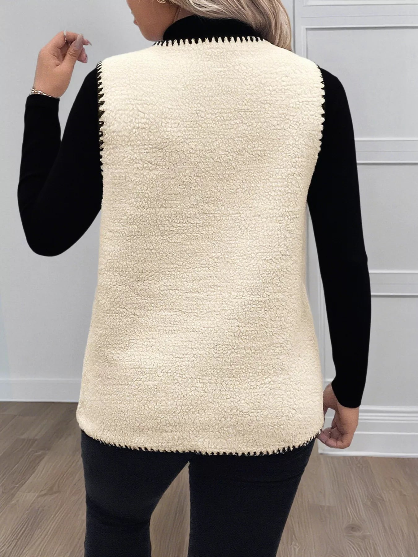 Plus Size Contrast Trim Button Up Vest Coat Easy Apparels