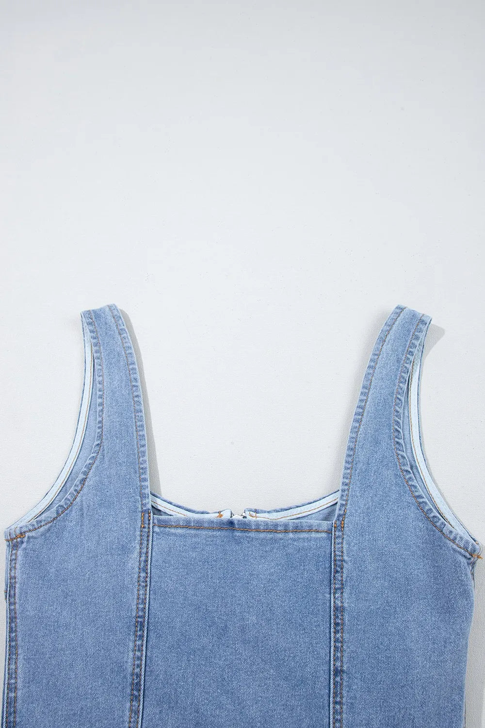 Square Neck Wide Strap Denim Dress Easy Apparels