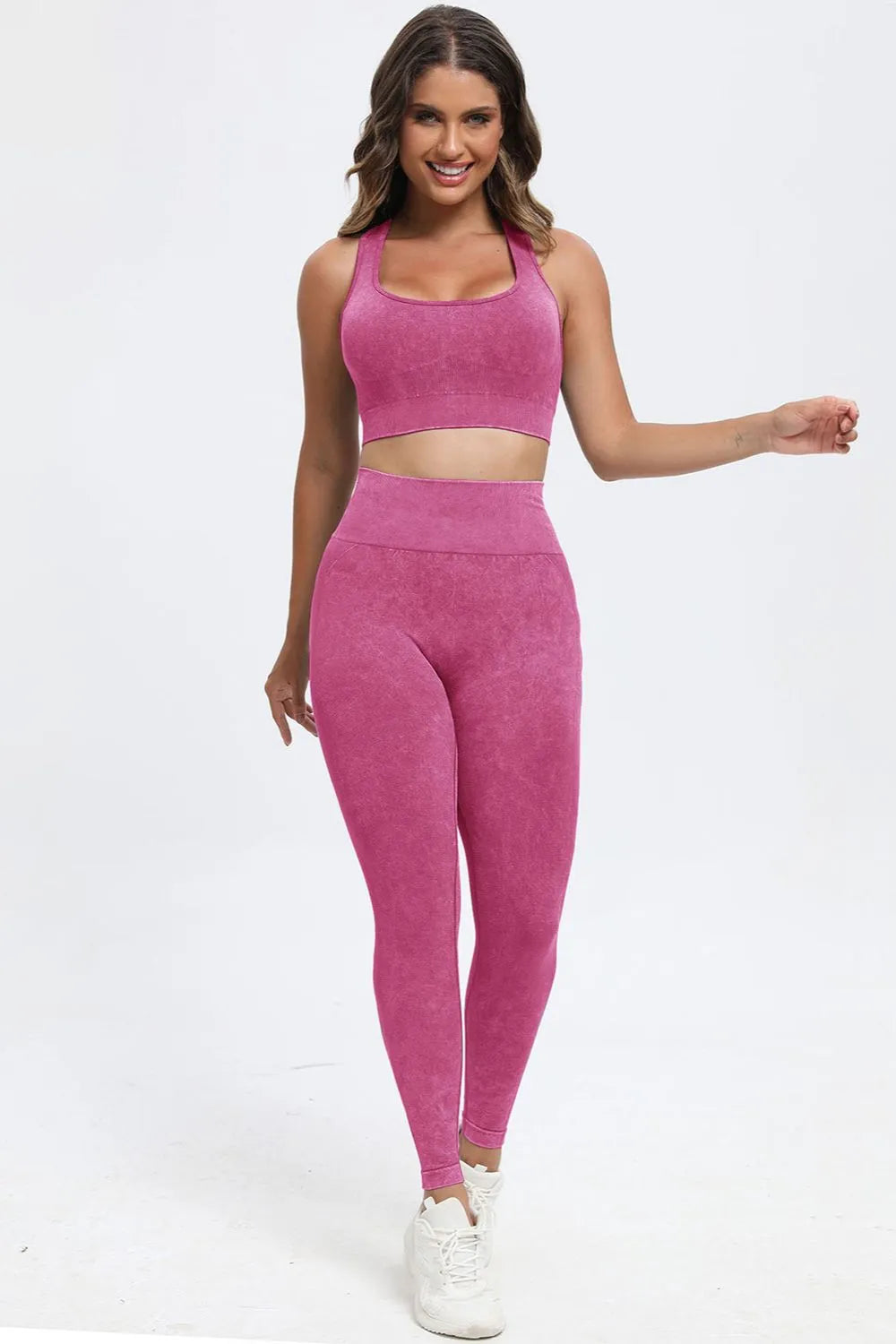 3 Piece Washed Square Neck Wide Strap Active Set Easy Apparels