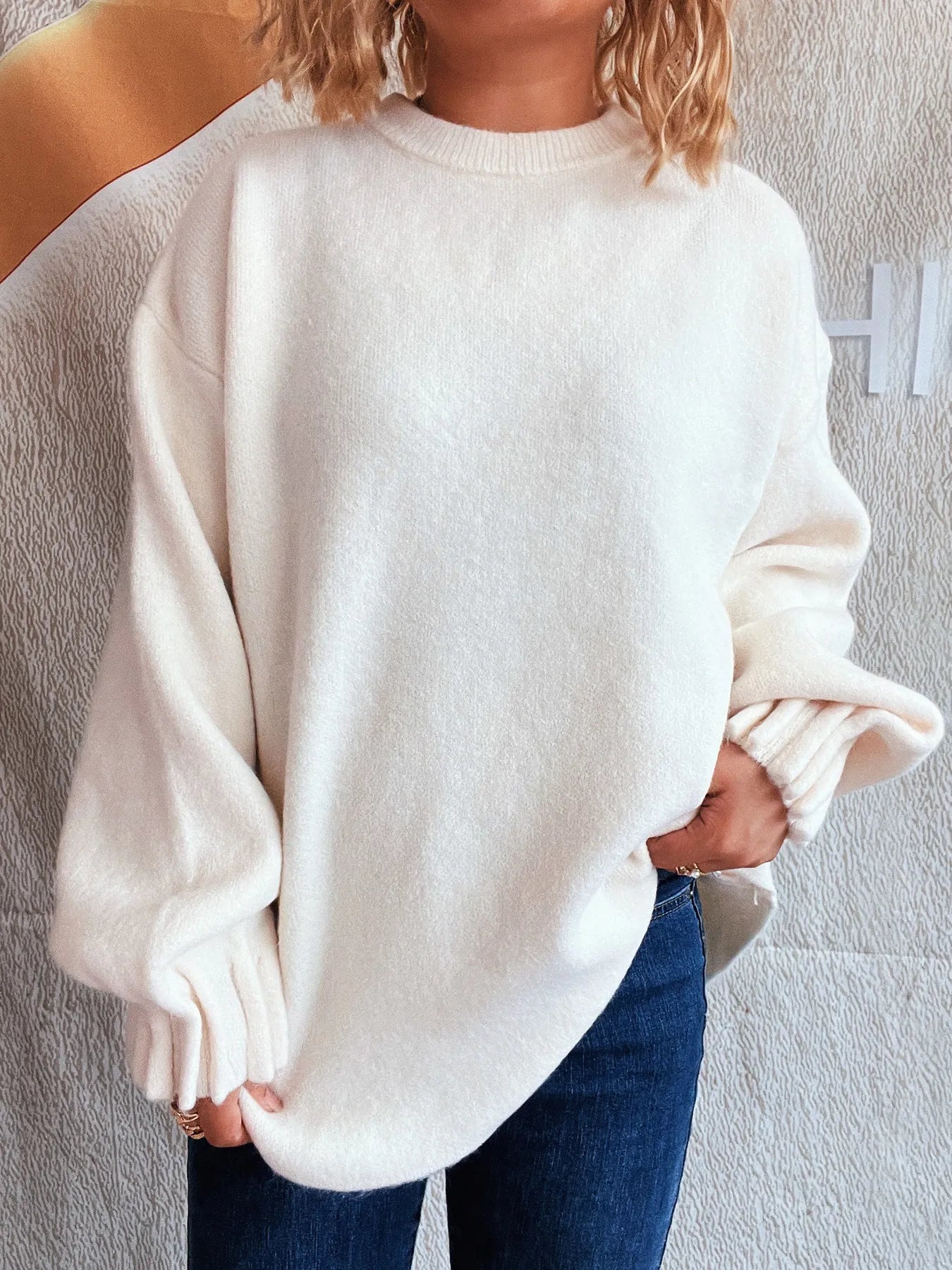 Trendsi Round Neck Dropped Shoulder Sweater
