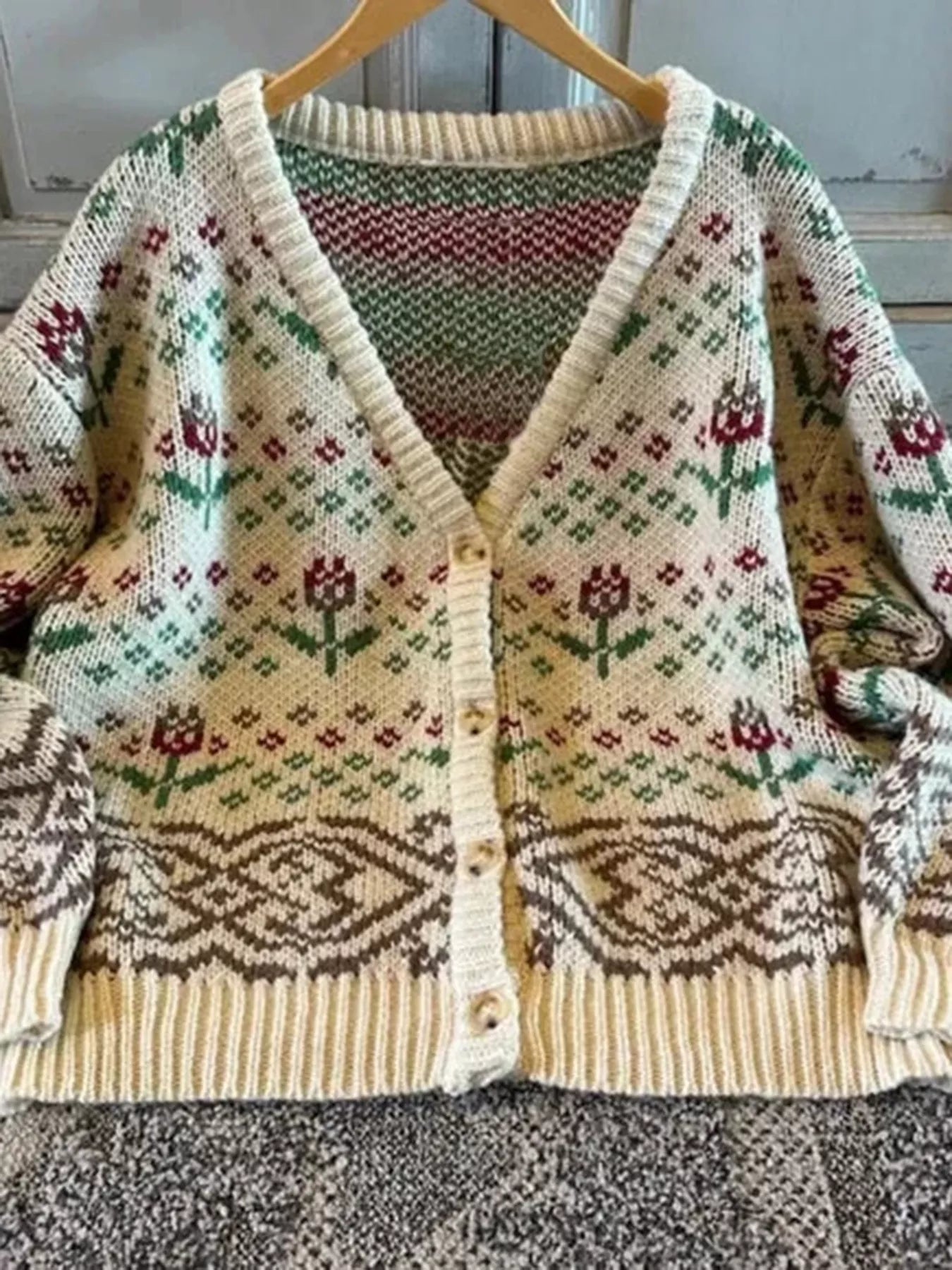 Floral Pattern Button-Up Cardigan Easy Apparels