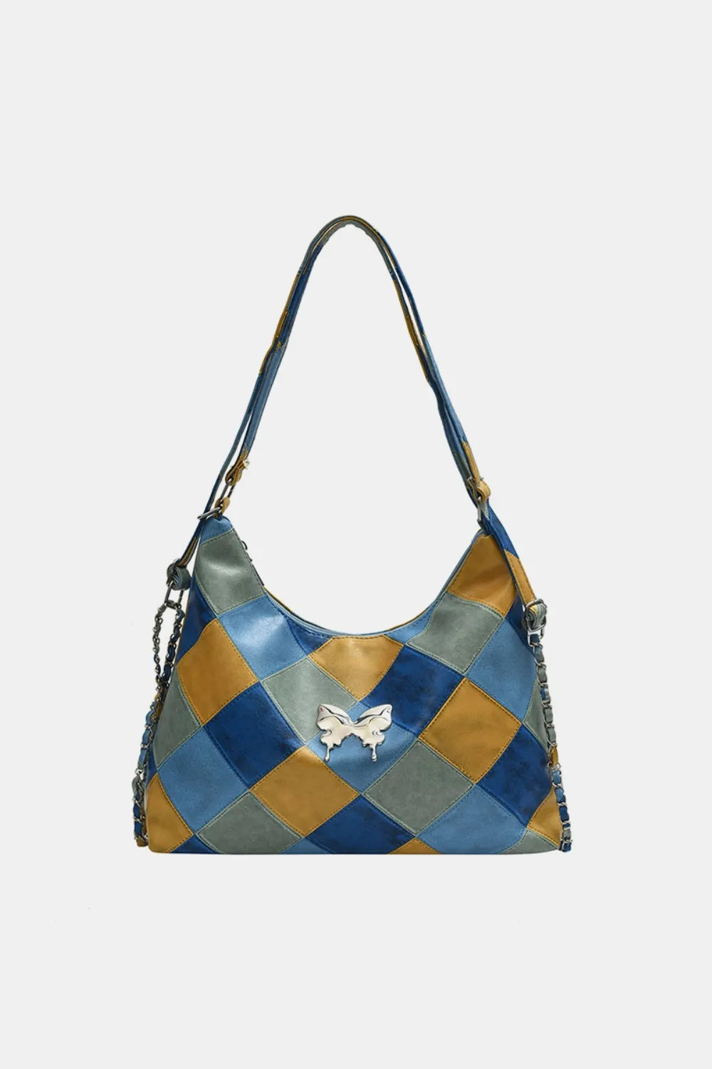 PU Leather Color Block Shoulder Bag Cerulean One Size Easy Apparels