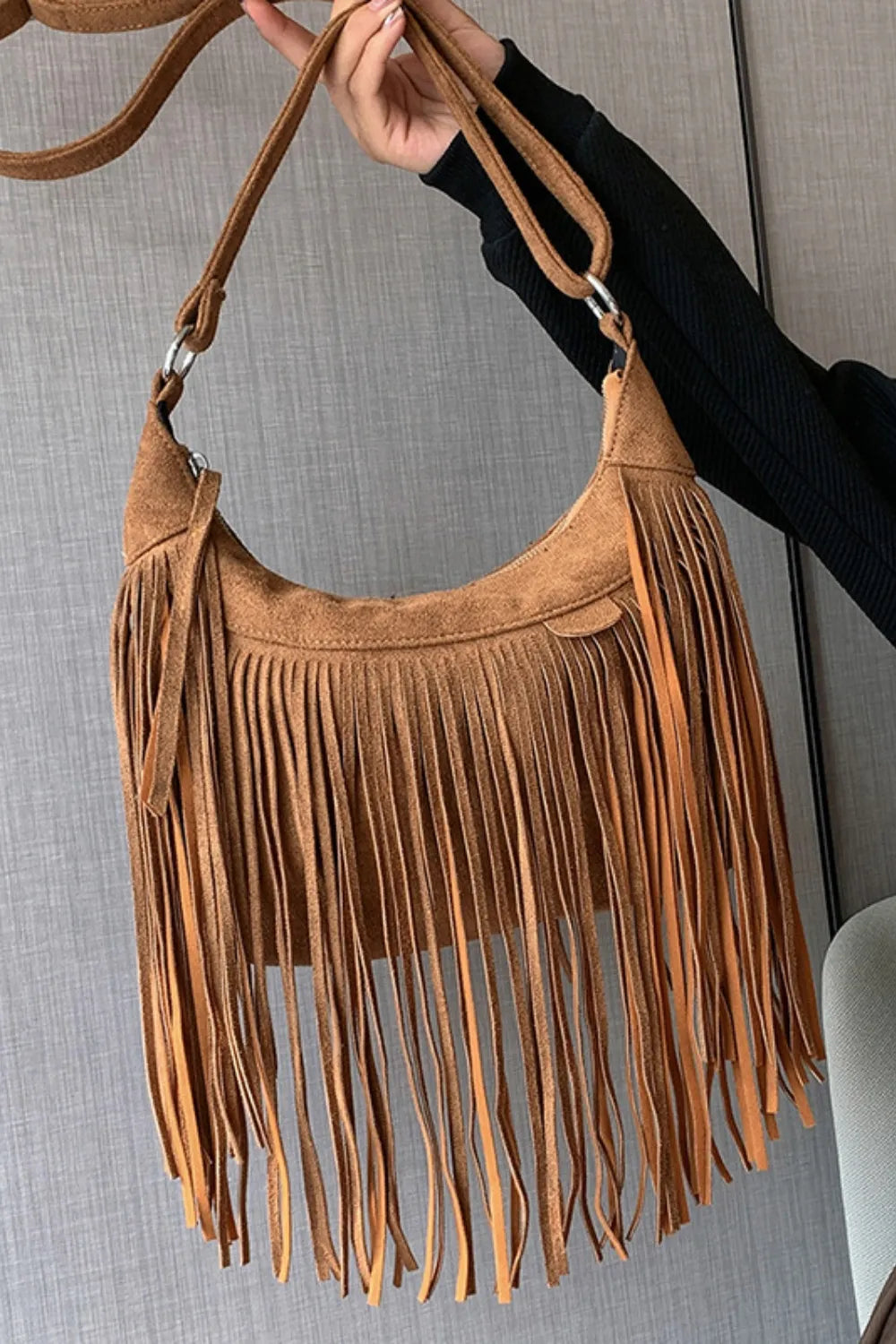 Suede Fringe Adjustable Strap Shoulder Bag Easy Apparels
