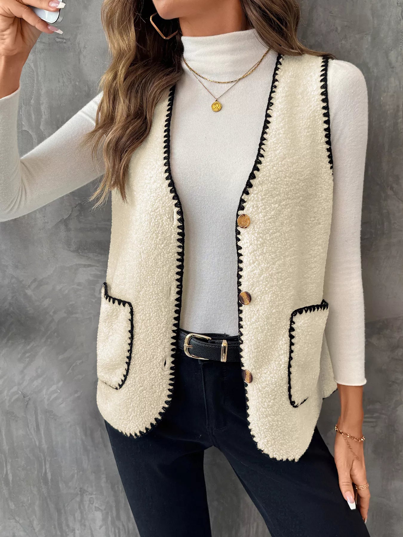 V-Neck Button Up Vest Coat Easy Apparels