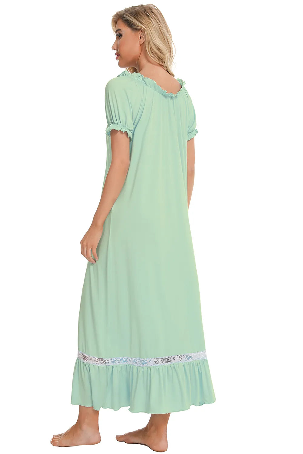 Lace Detail Short Sleeve Lounge Dress Easy Apparels