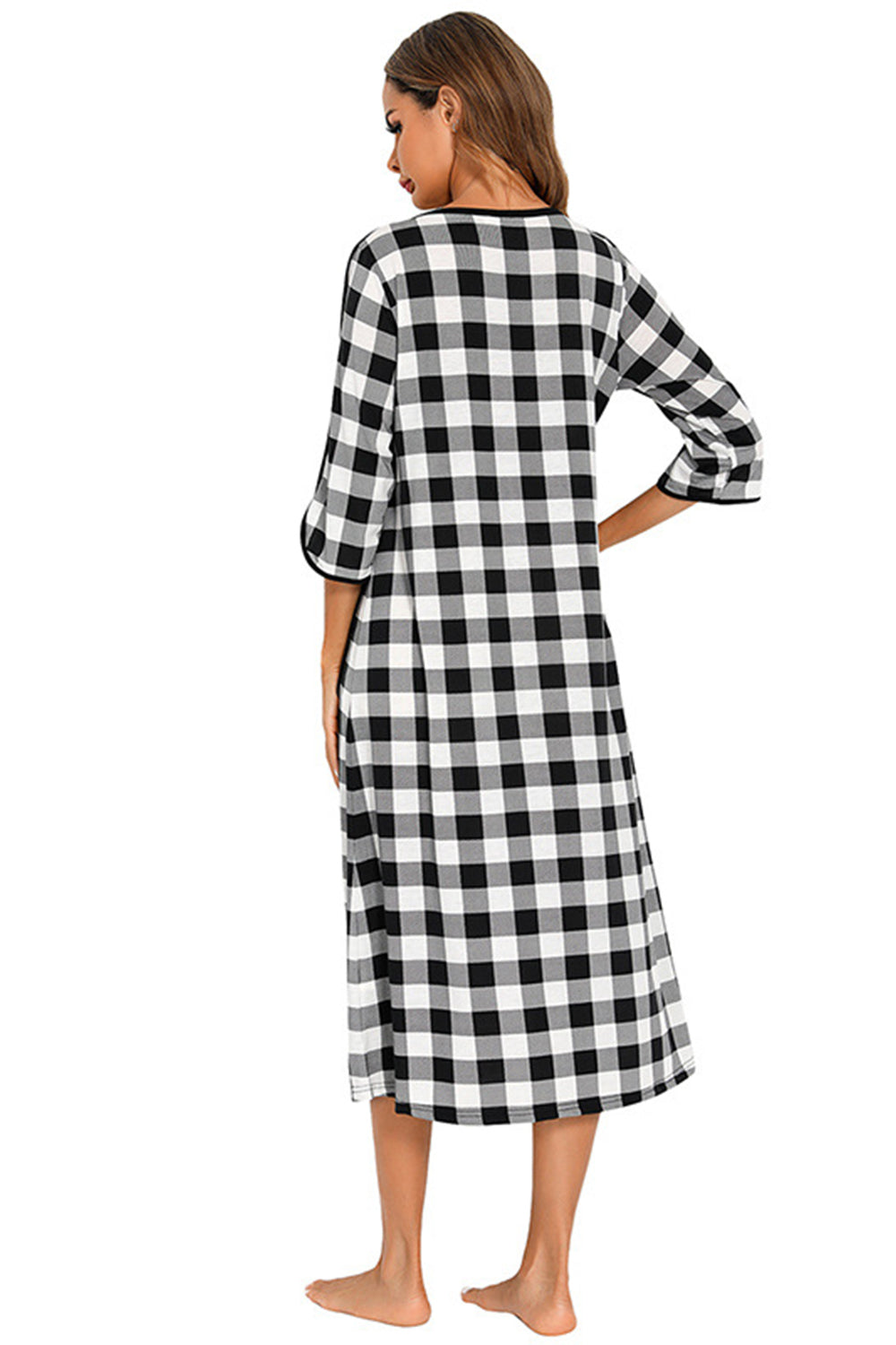Round Neck Three-Quarter Sleeve Midi Night Dress Easy Apparels