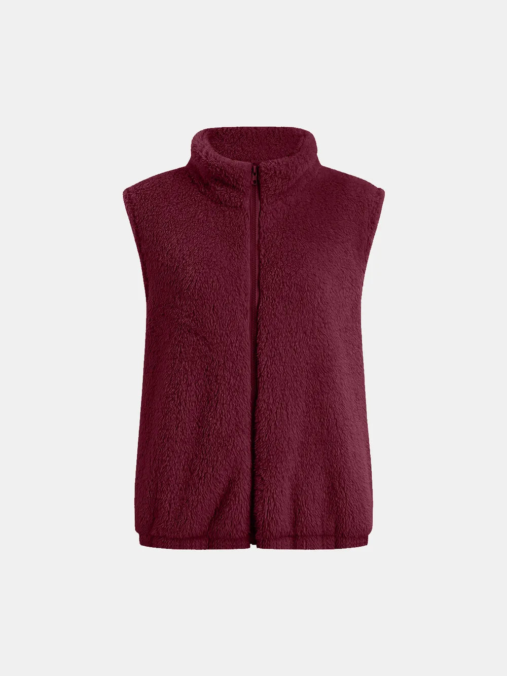 Full Size Fuzzy Zip Up Vest Coat with Pockets Easy Apparels