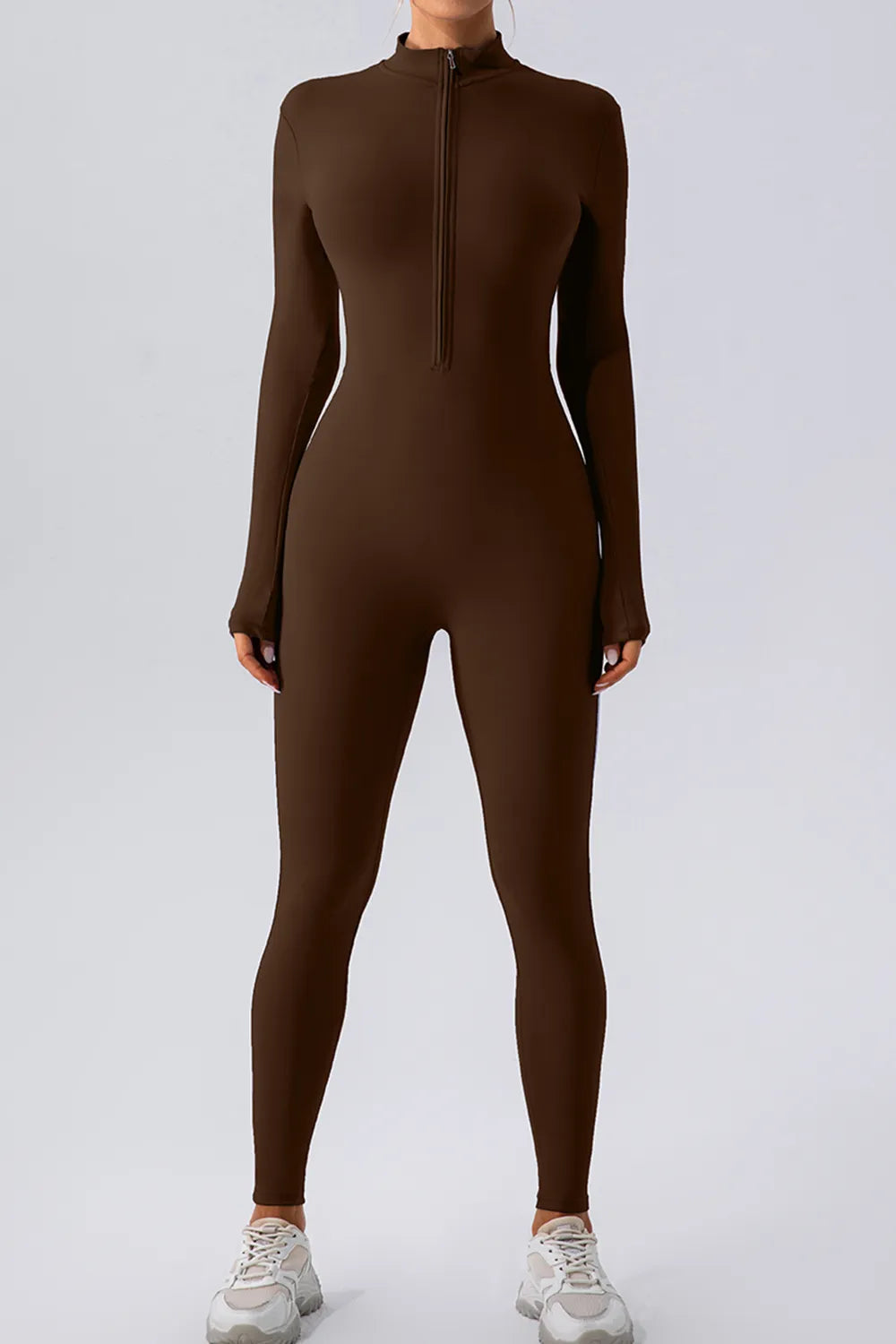 Half Zip Mock Neck Active Jumpsuit Easy Apparels
