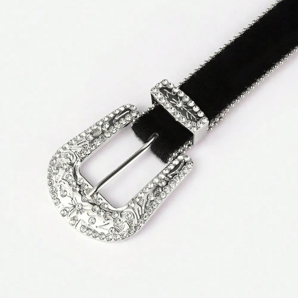 PU Leather Inlaid Rhinestone Belt Easy Apparels