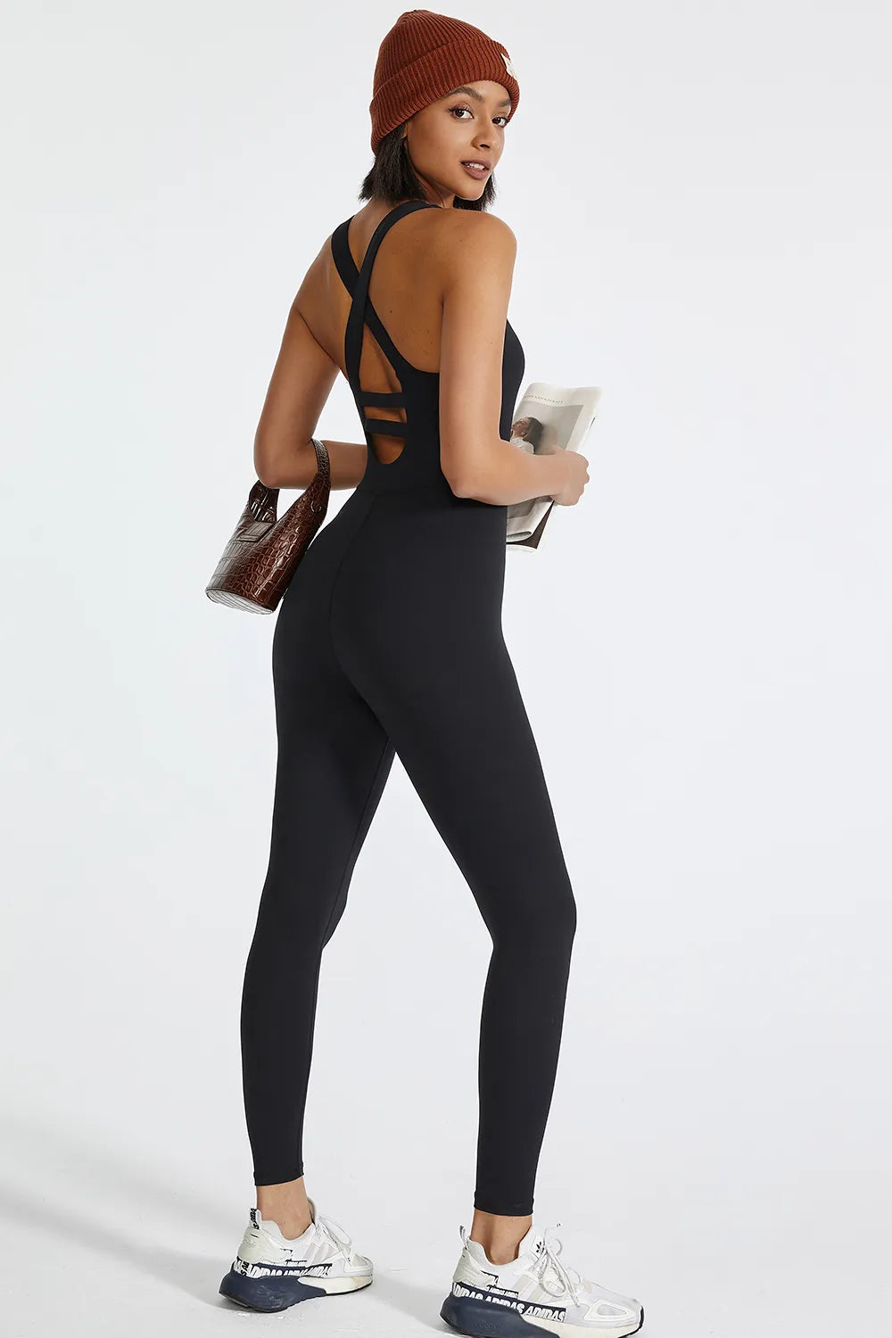 Crisscross Back Wide Strap Active Jumpsuit Easy Apparels