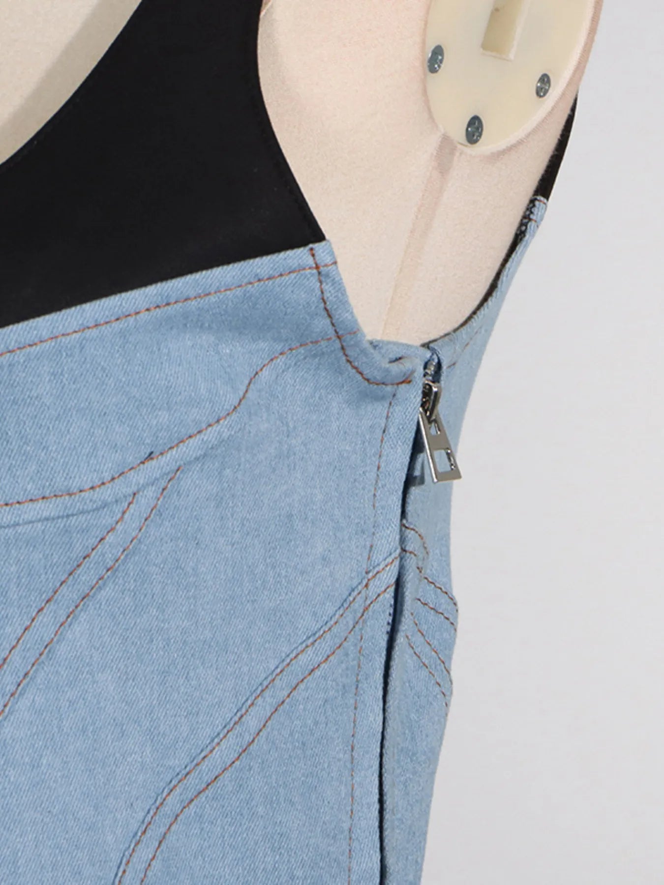 Contrast Adjustable Strap Denim Dress Easy Apparels