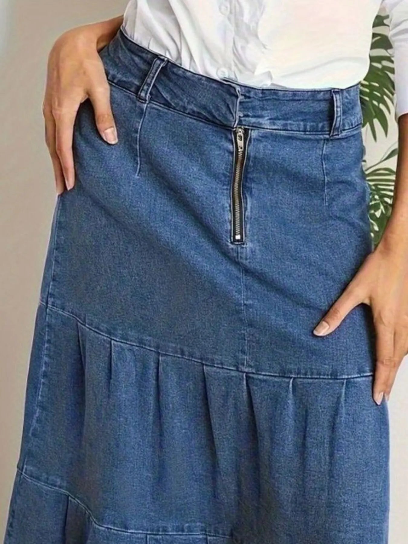 Tiered Maxi Denim Skirt with Zipper Detail Easy Apparels