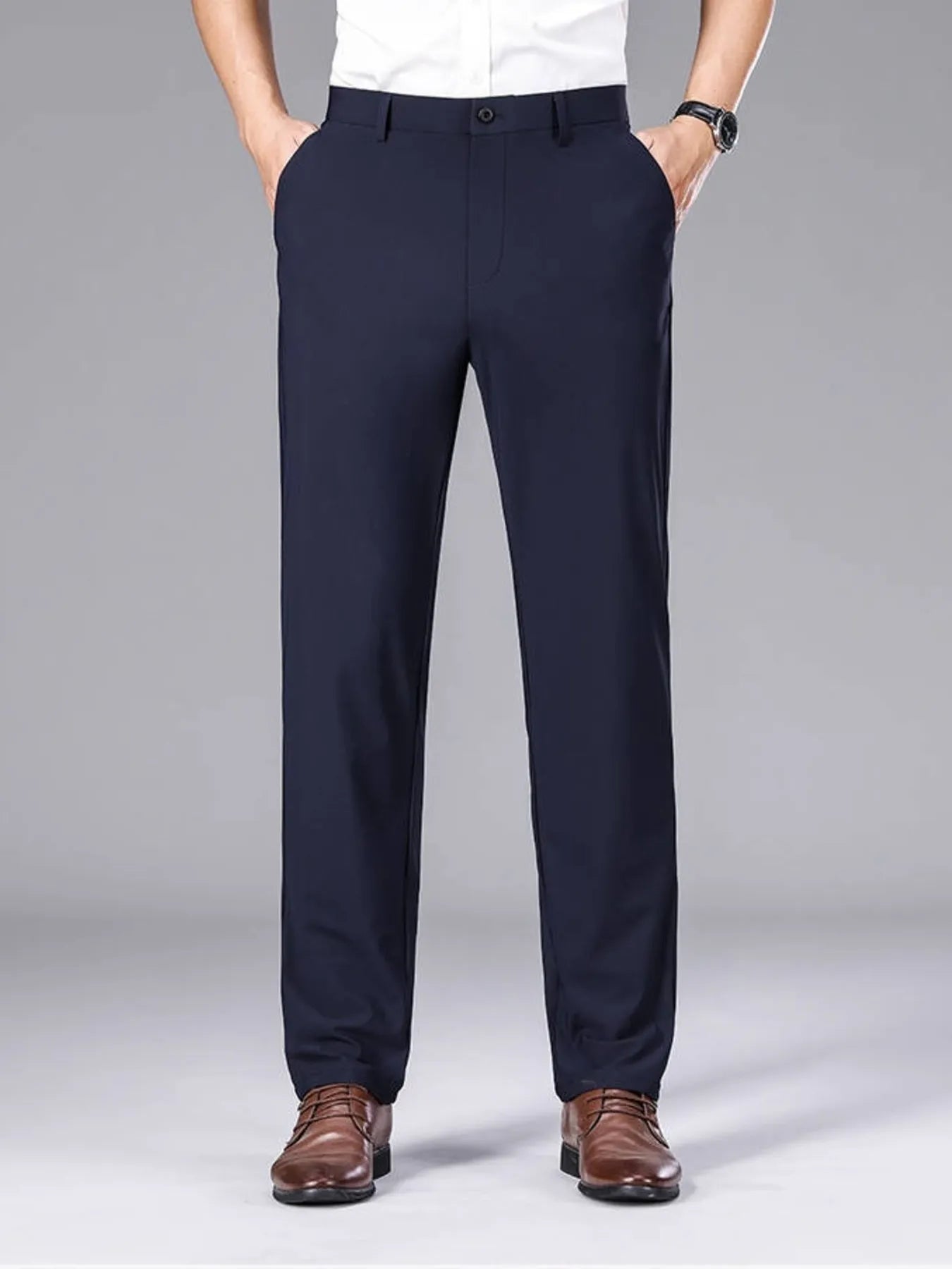 Men's Slim Fit Casual Pants Navy Blue Easy Apparels