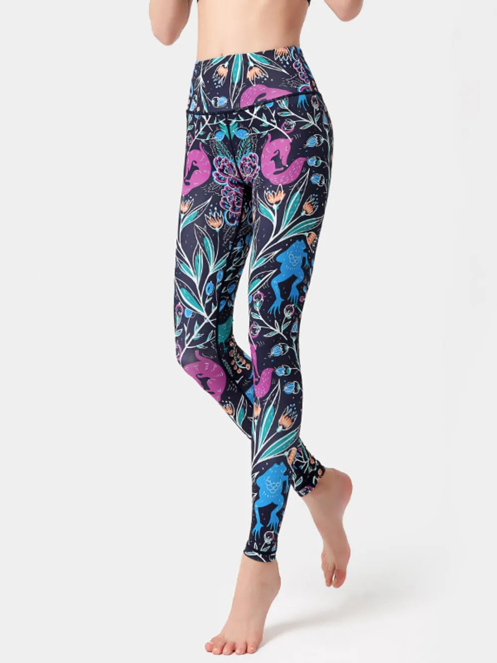Printed High Waist Active Leggings Purple Easy Apparels