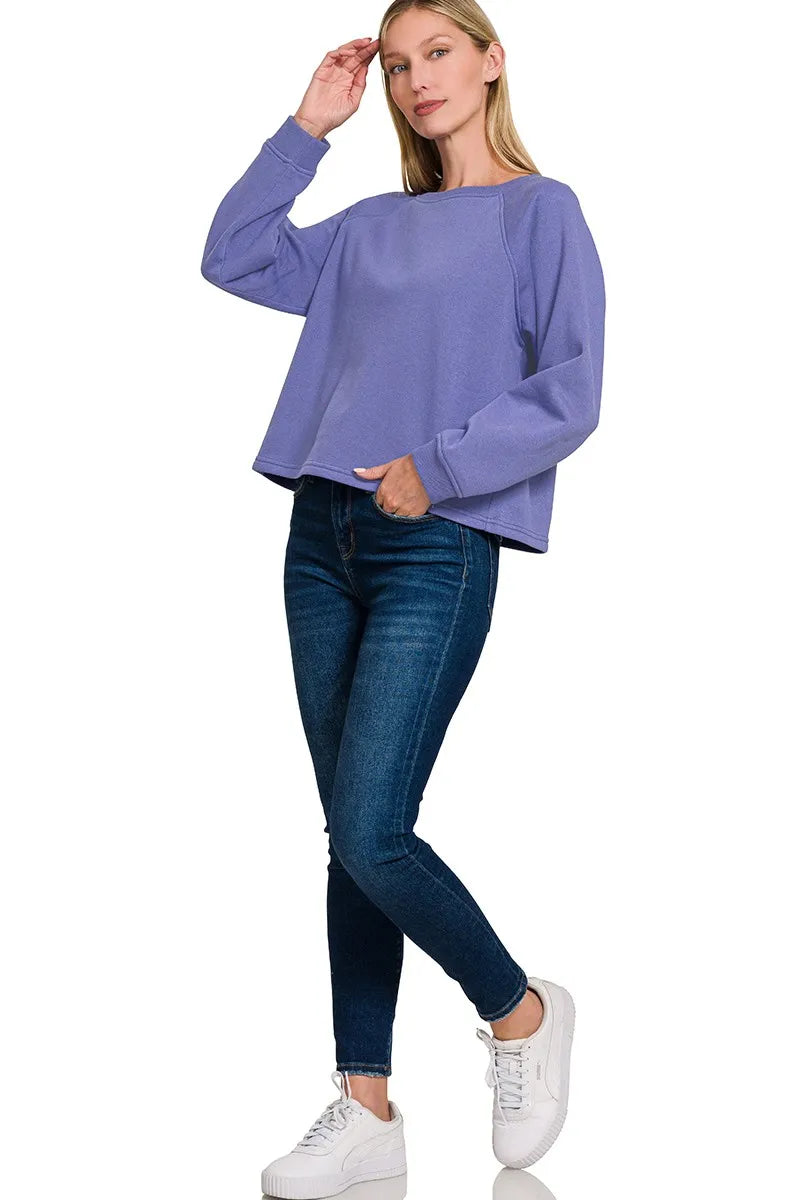 Trendsi Zenana Fleece Raglan Round-Neck Sweatshirt