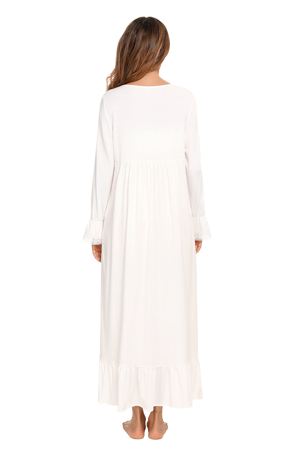 Lace Detail Square Neck Flounce Sleeve Night Dress Easy Apparels