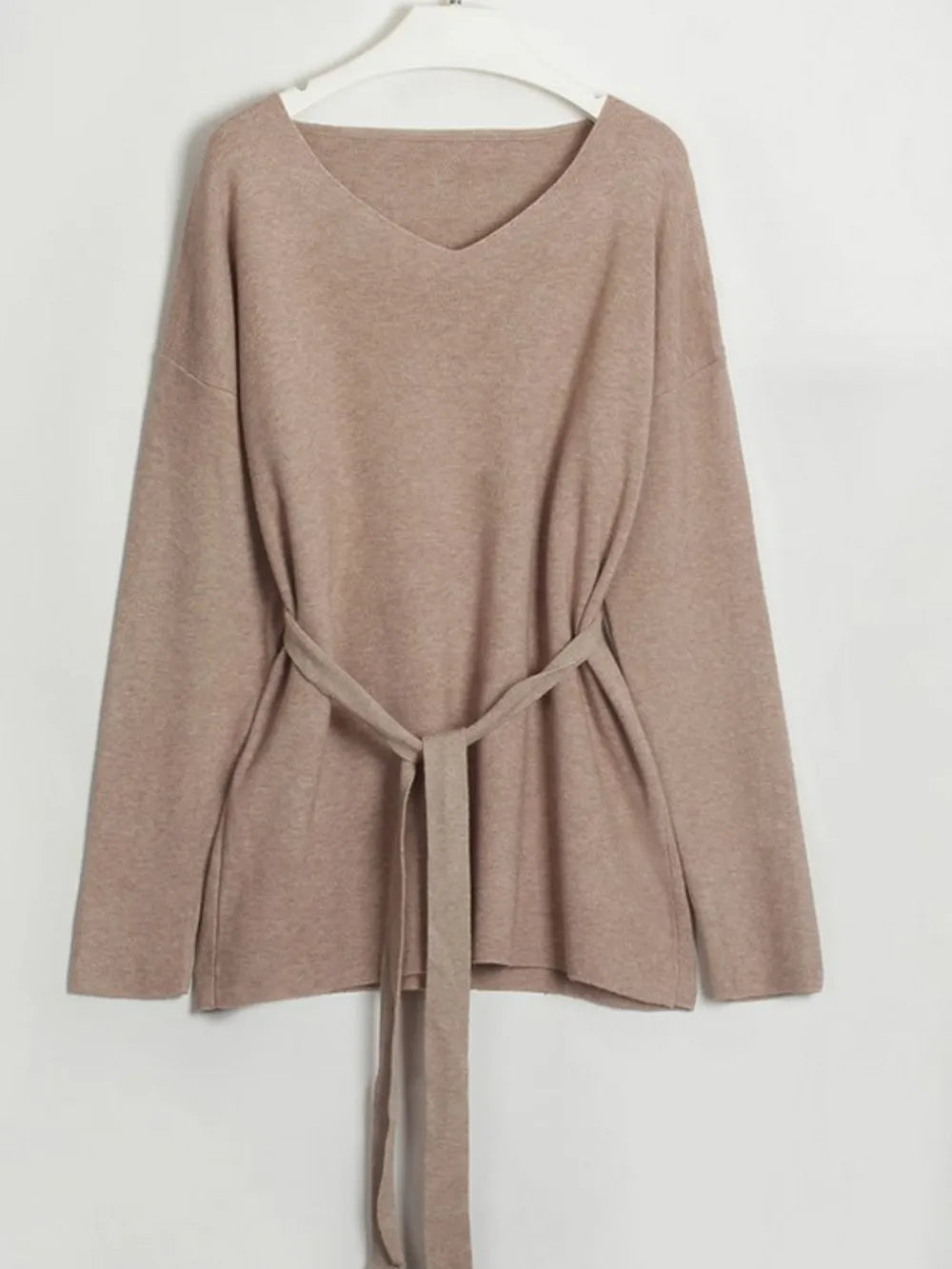 V-Neck Long Sleeve Top and Drawstring Pants Sweater Set Easy Apparels