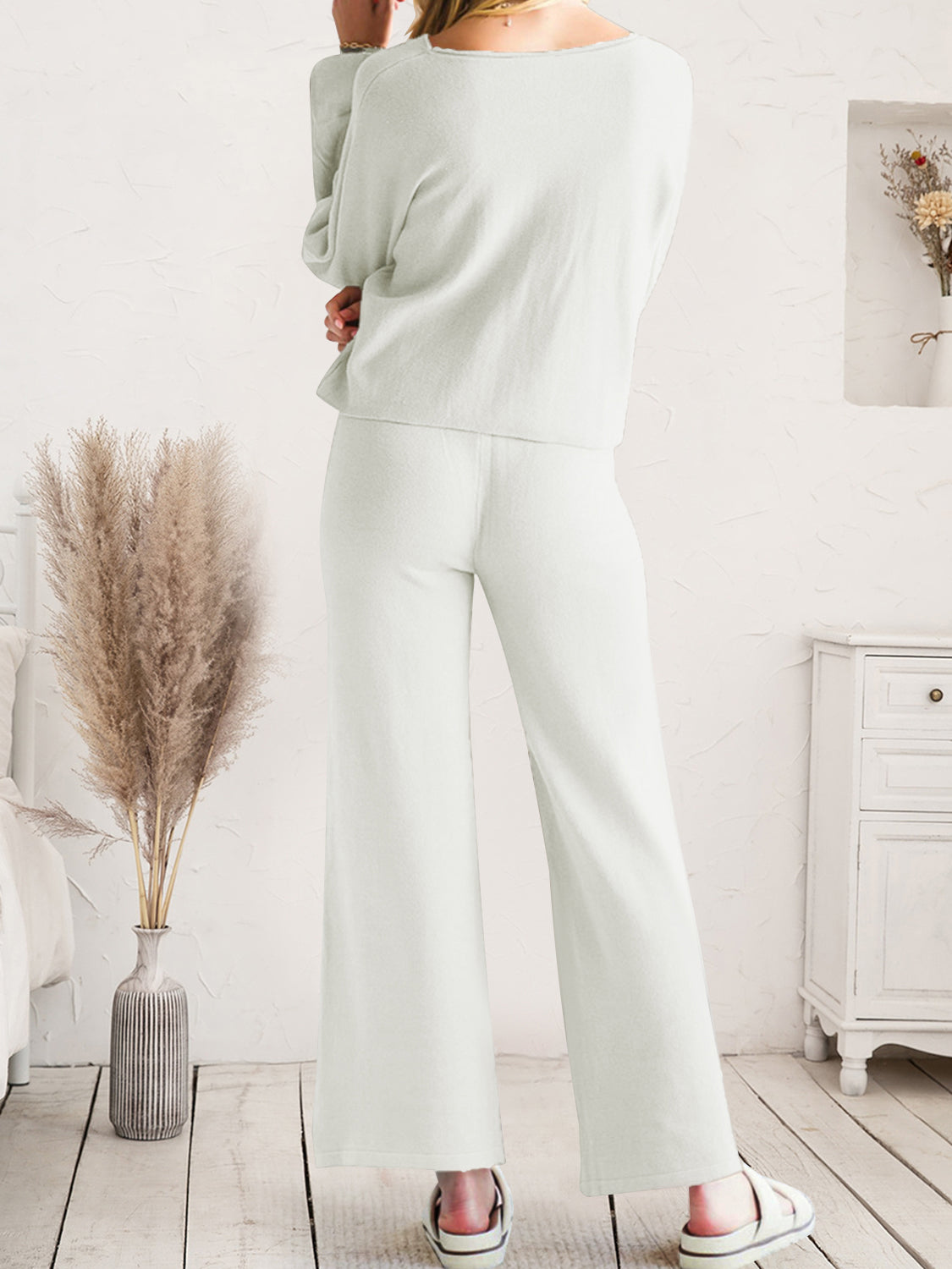 Long Sleeve Lounge Top and Drawstring Pants Set Easy Apparels