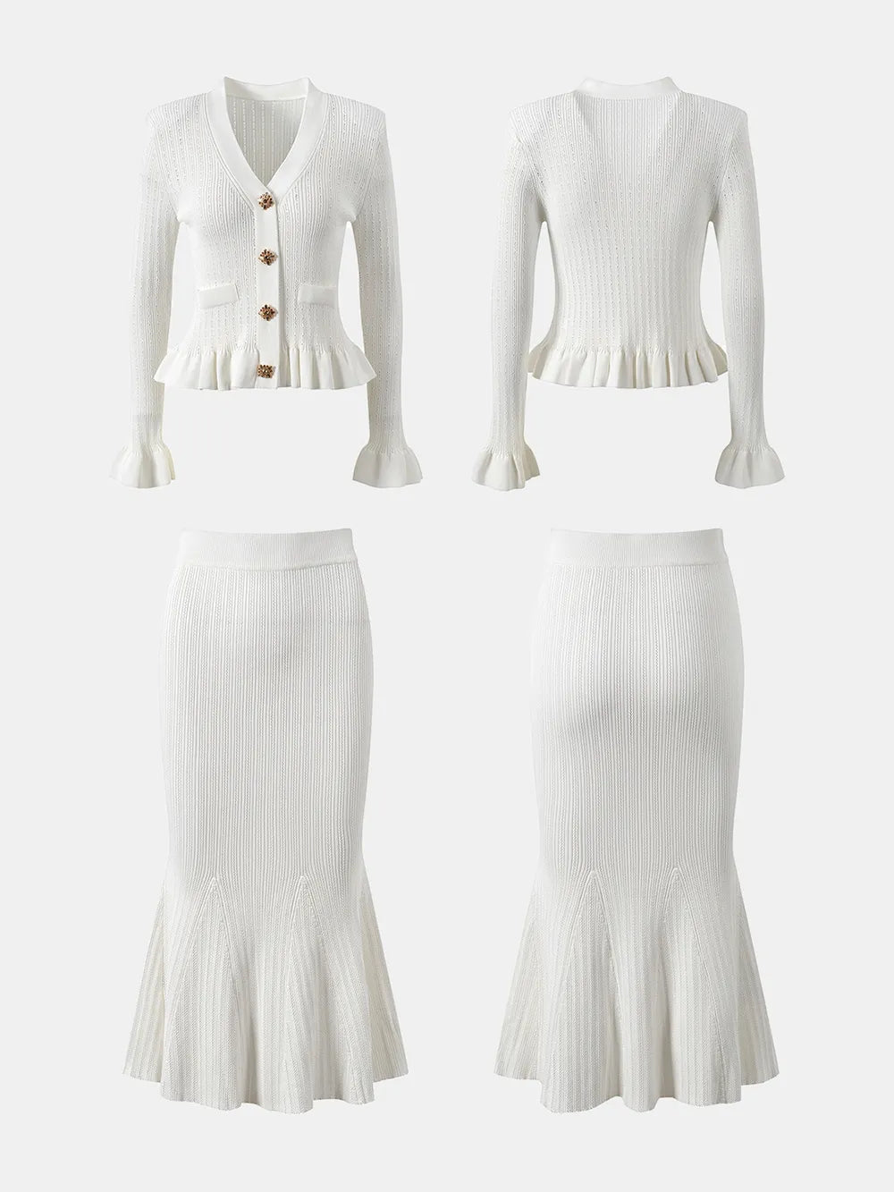 Ruffled V-Neck Top and Midi Skirt Sweater Set Easy Apparels