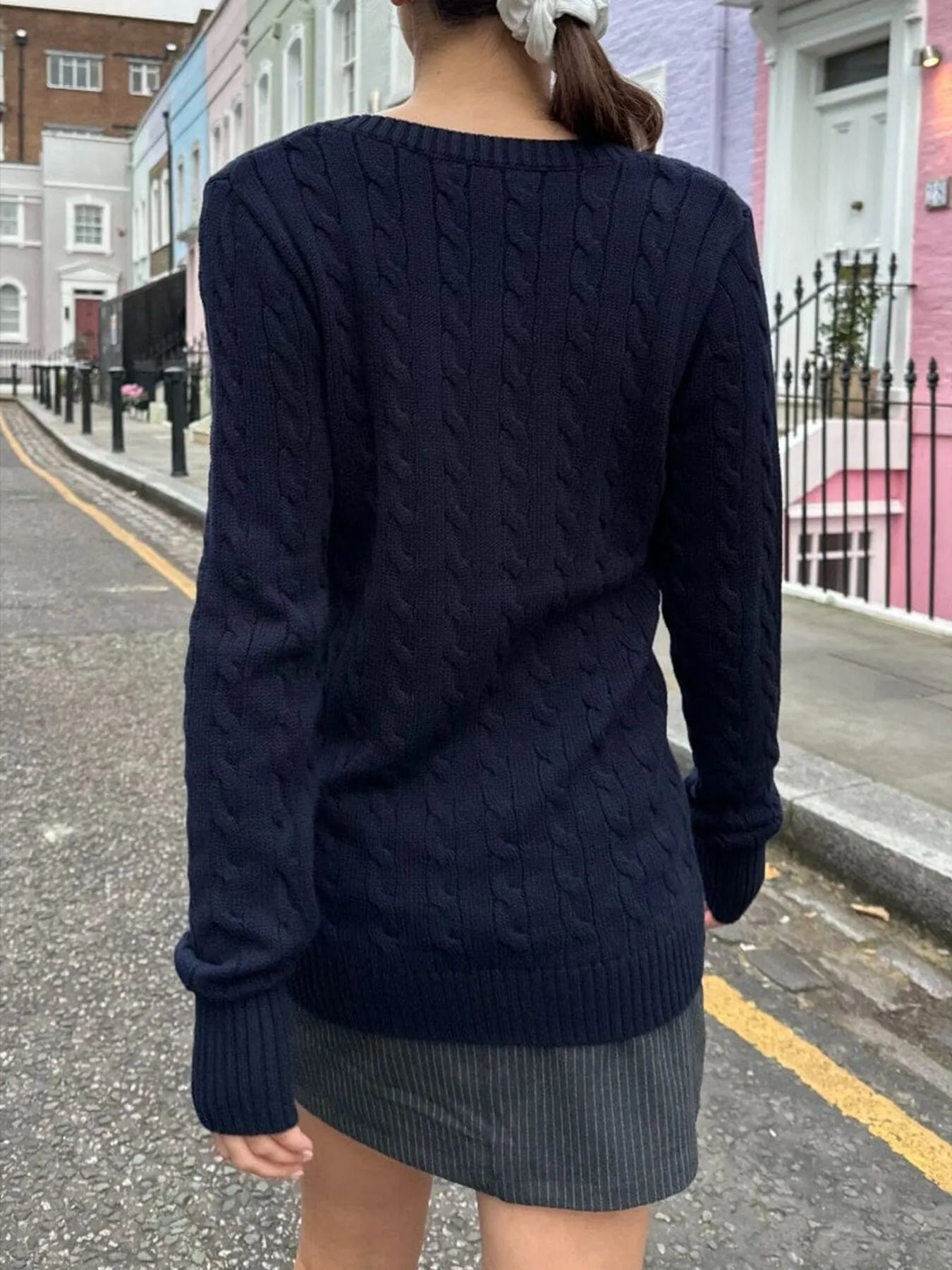 Trendsi Cable Knit V-Neck Sweater