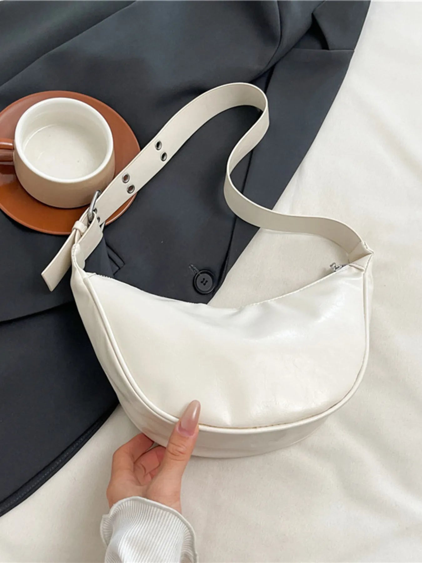Adjustable Strap Shoulder Bag White One Size Easy Apparels